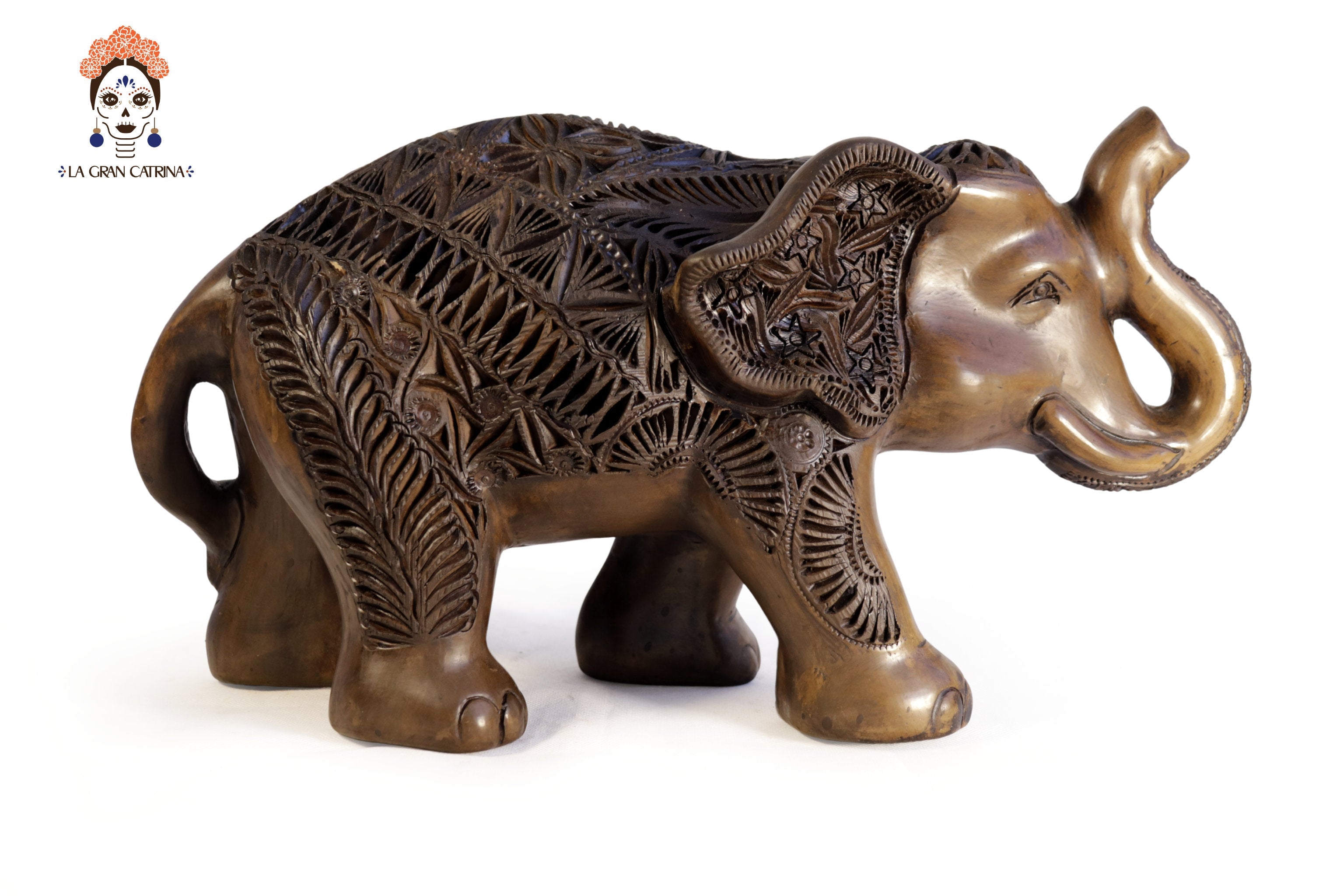 Black Clay Brown Elephant - 15.7 in. Tere Oax