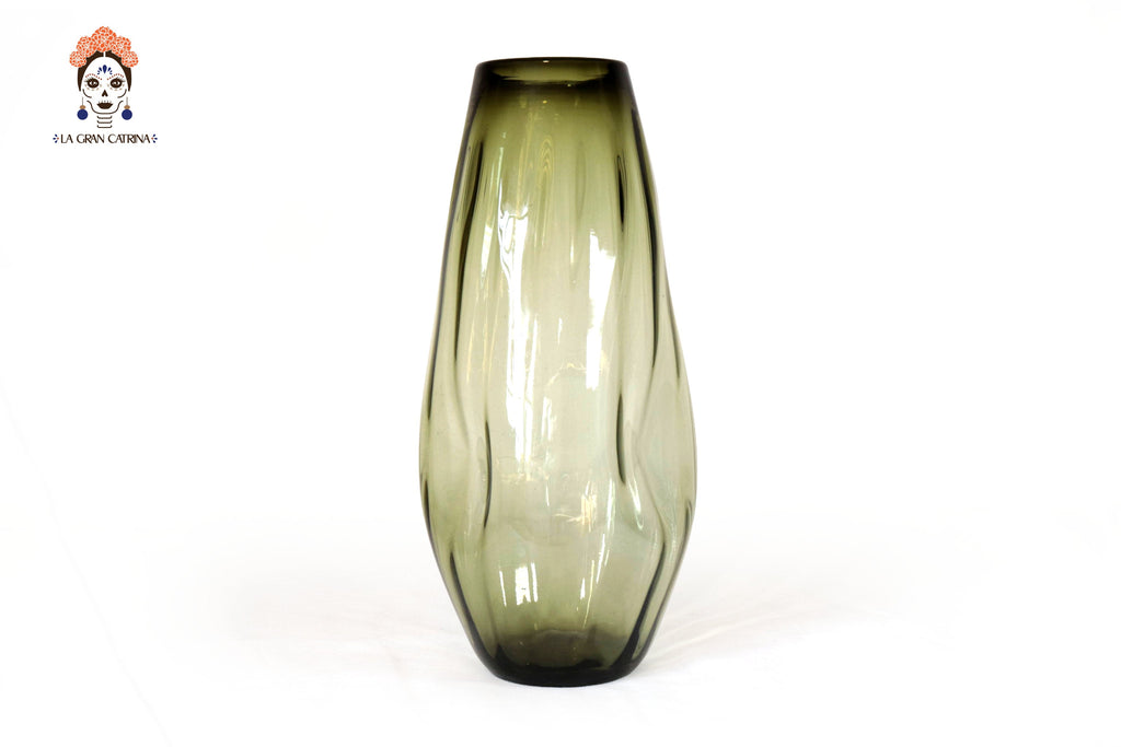 Flower Vase of Blown Glass Green Oliva 18.8 in. Vidrio Soplado