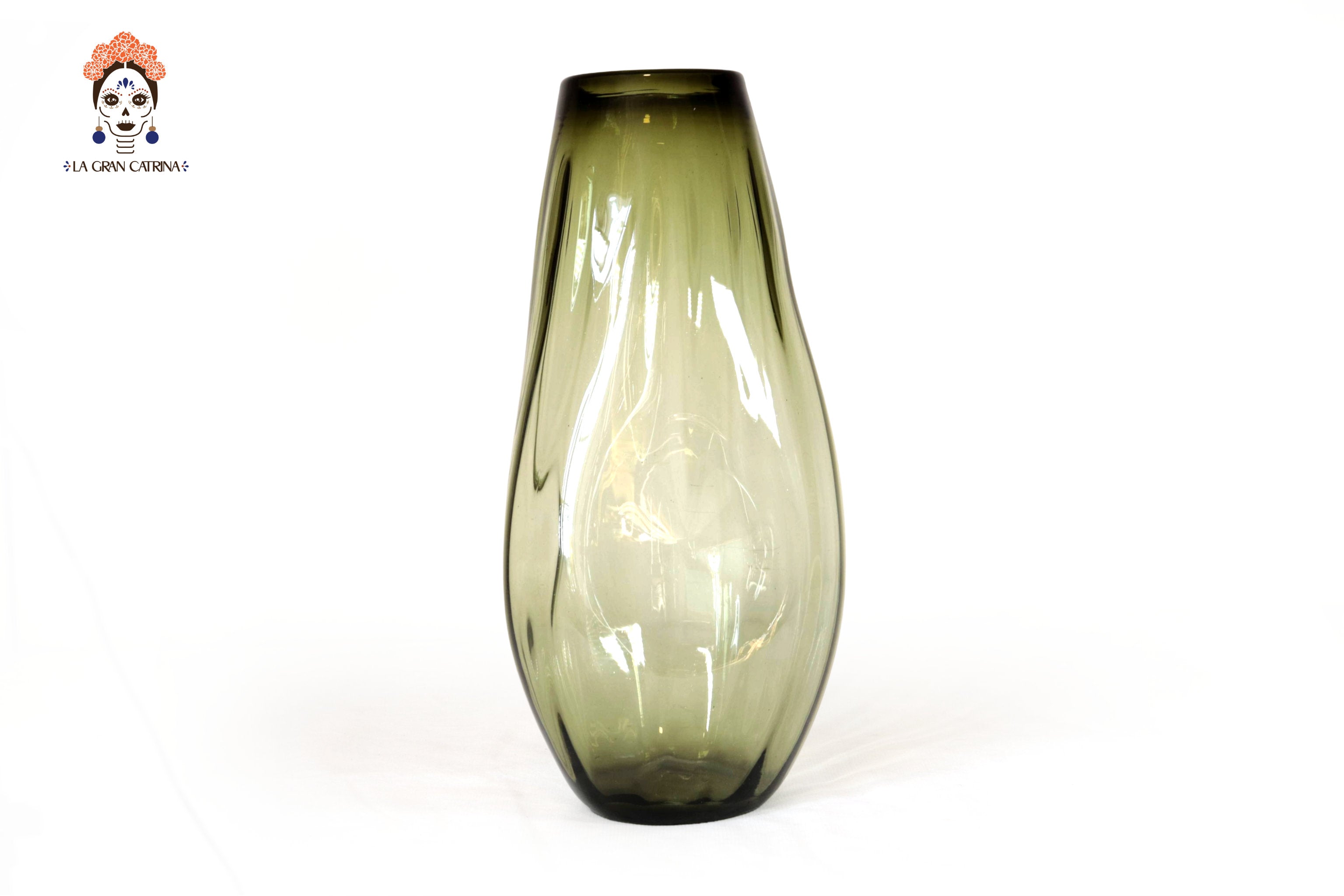 Flower Vase of Blown Glass Green Oliva 18.8 in. Vidrio Soplado