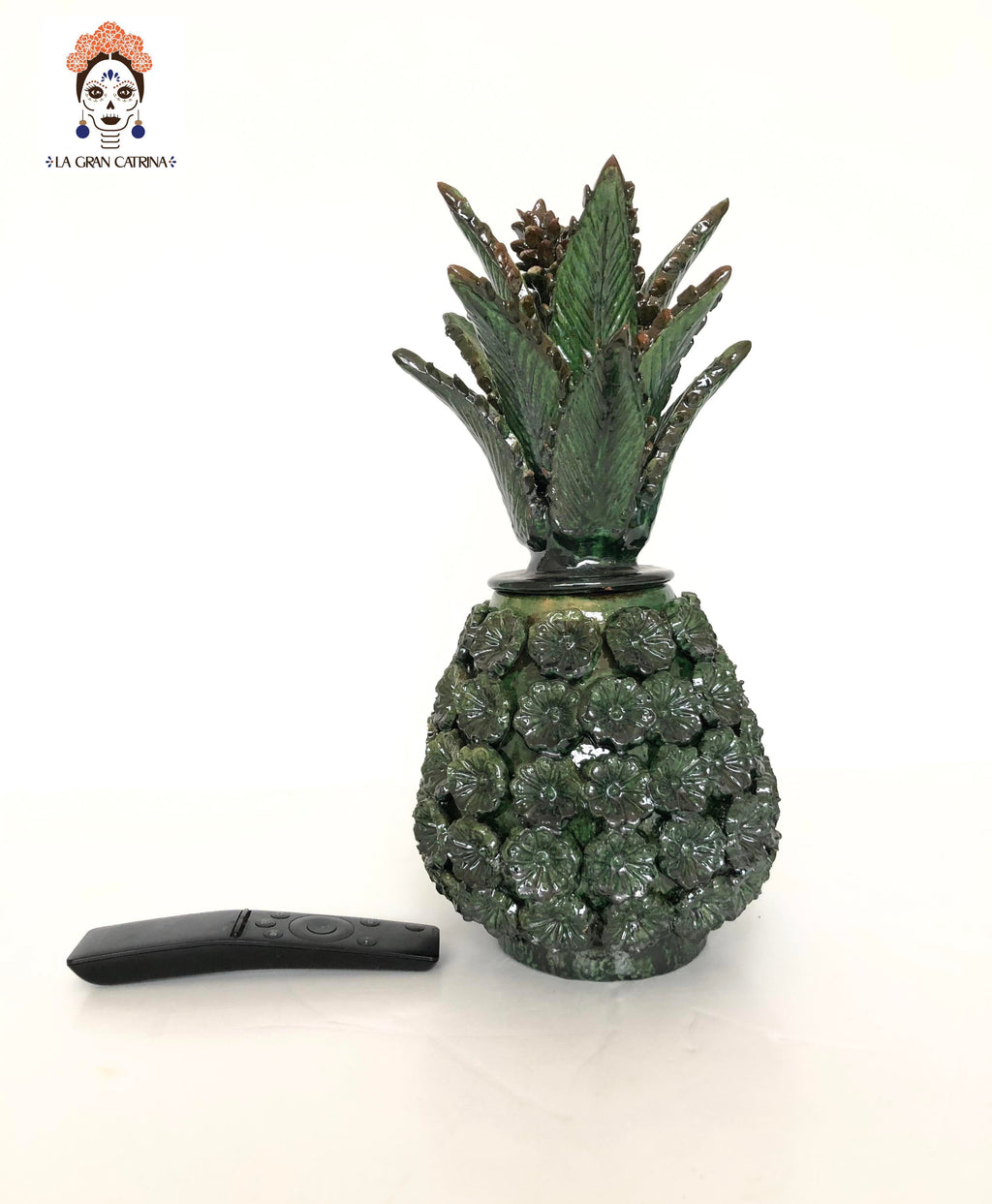 Michoacán Clay Pineapple - Flowers Green - 13 in. - Made to Order Juan Gtz