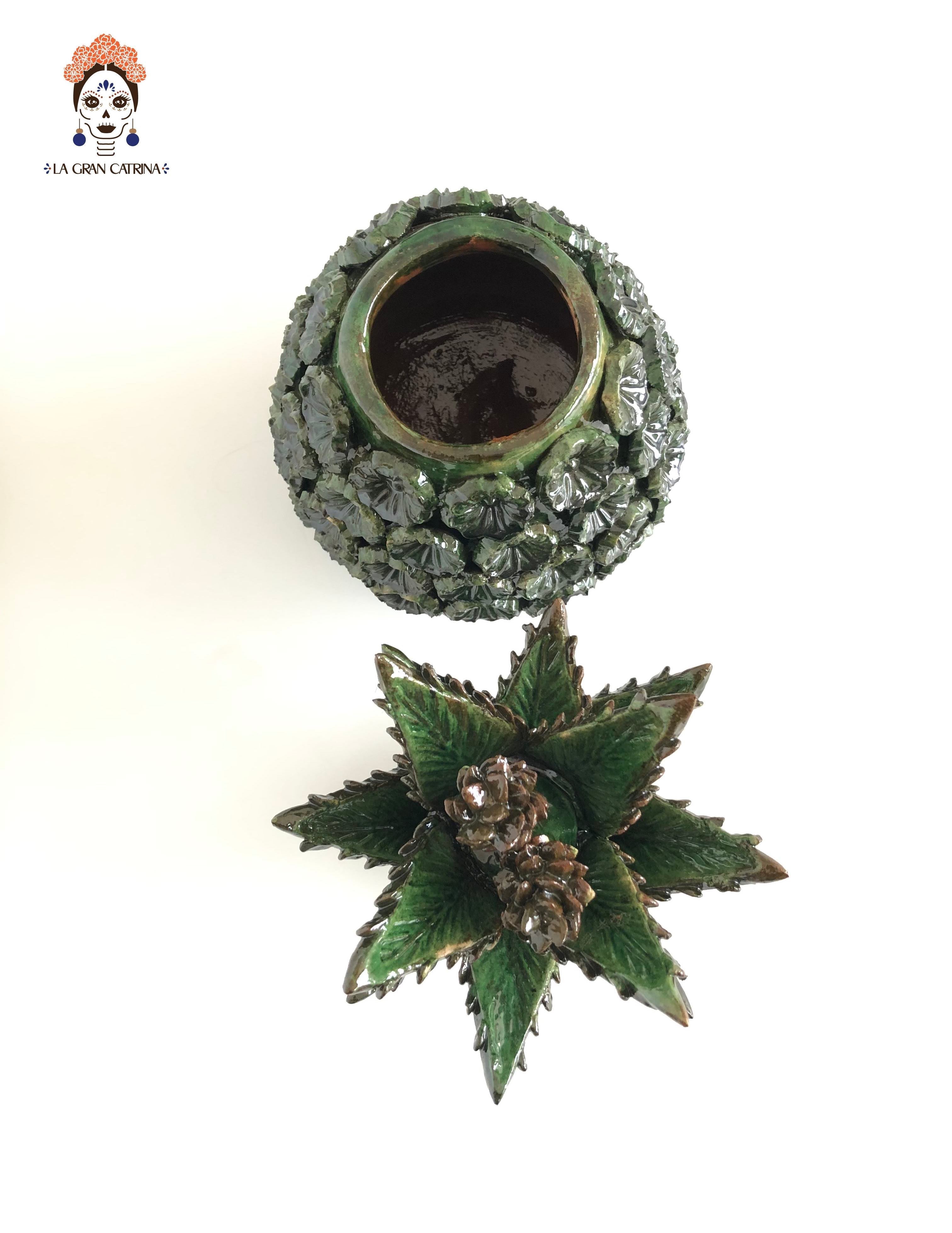Michoacán Clay Pineapple - Flowers Green - 13 in. - Made to Order Juan Gtz