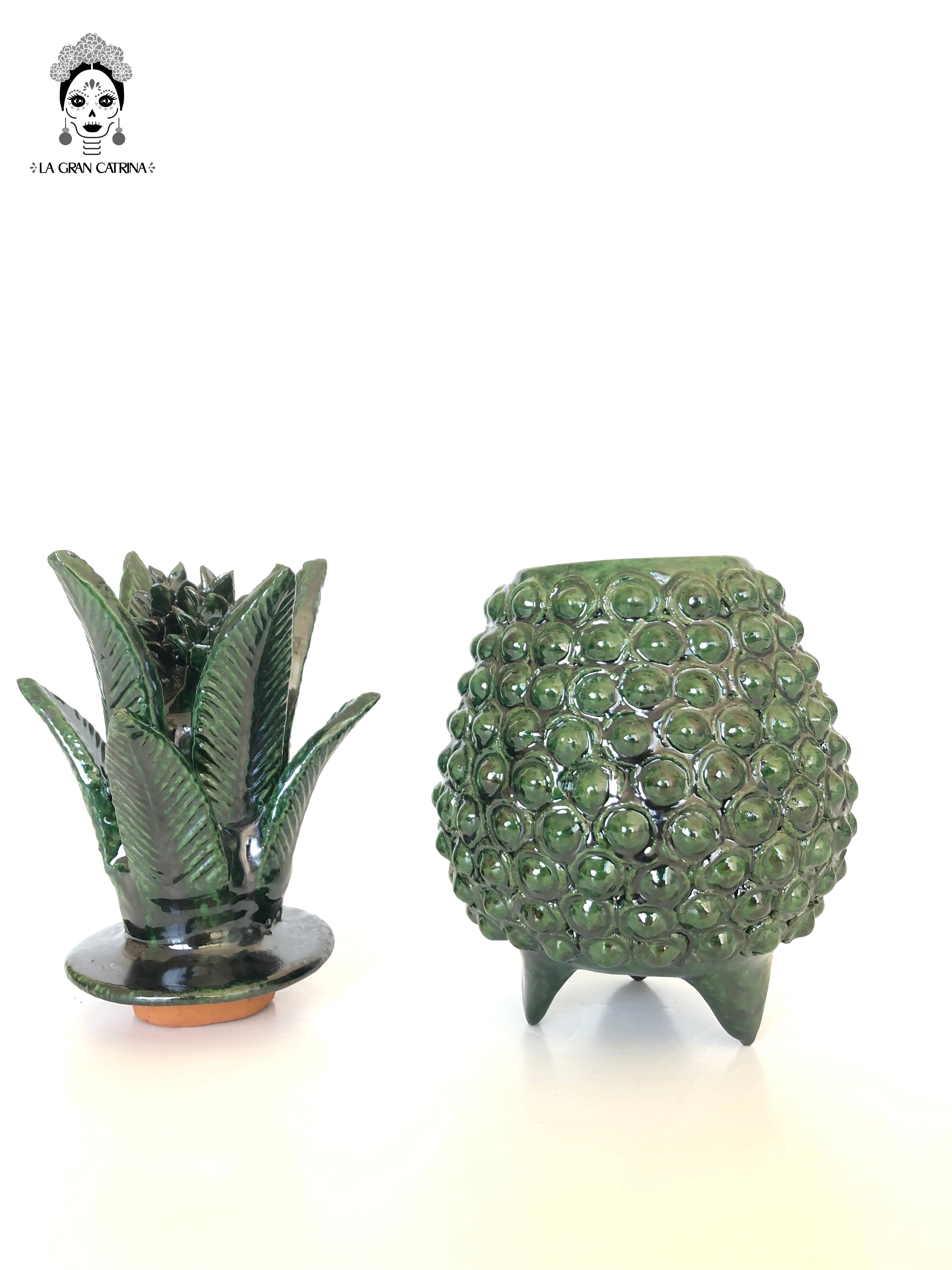 Michoacán Clay Pineapple - Small Dots Green - 11 in. - Made to Order Juan Gtz