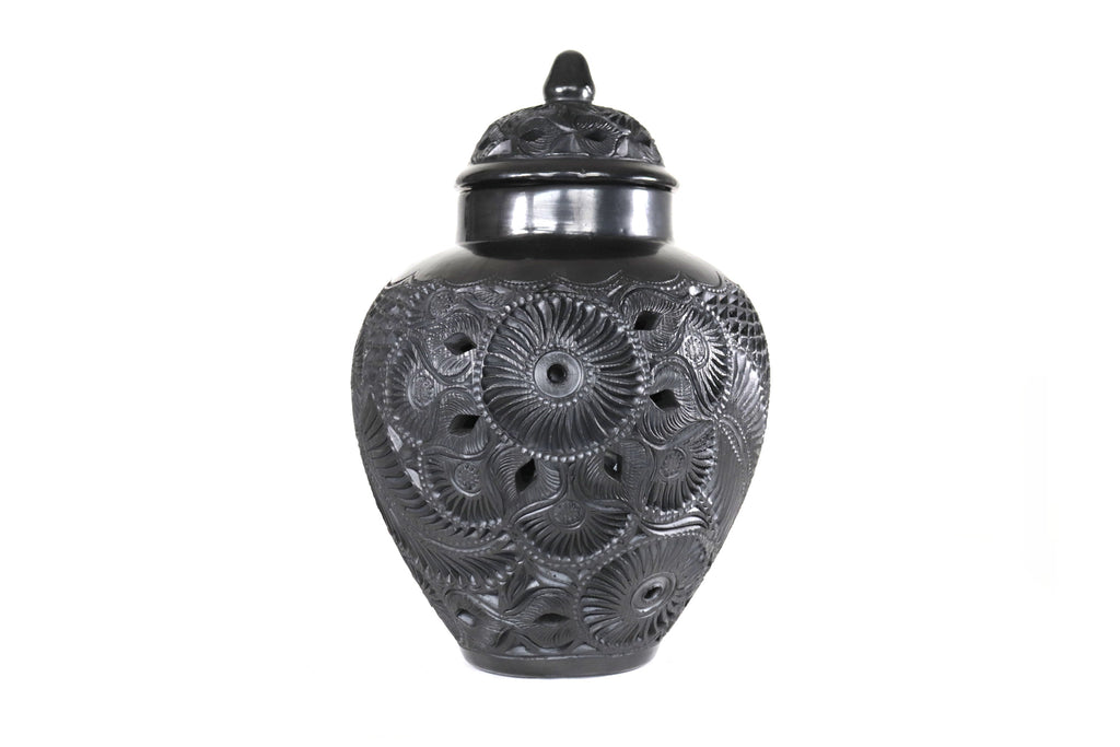 Vase "Arena" Handcrafted Black Clay 14.5 in. - in. Production Tere Oax