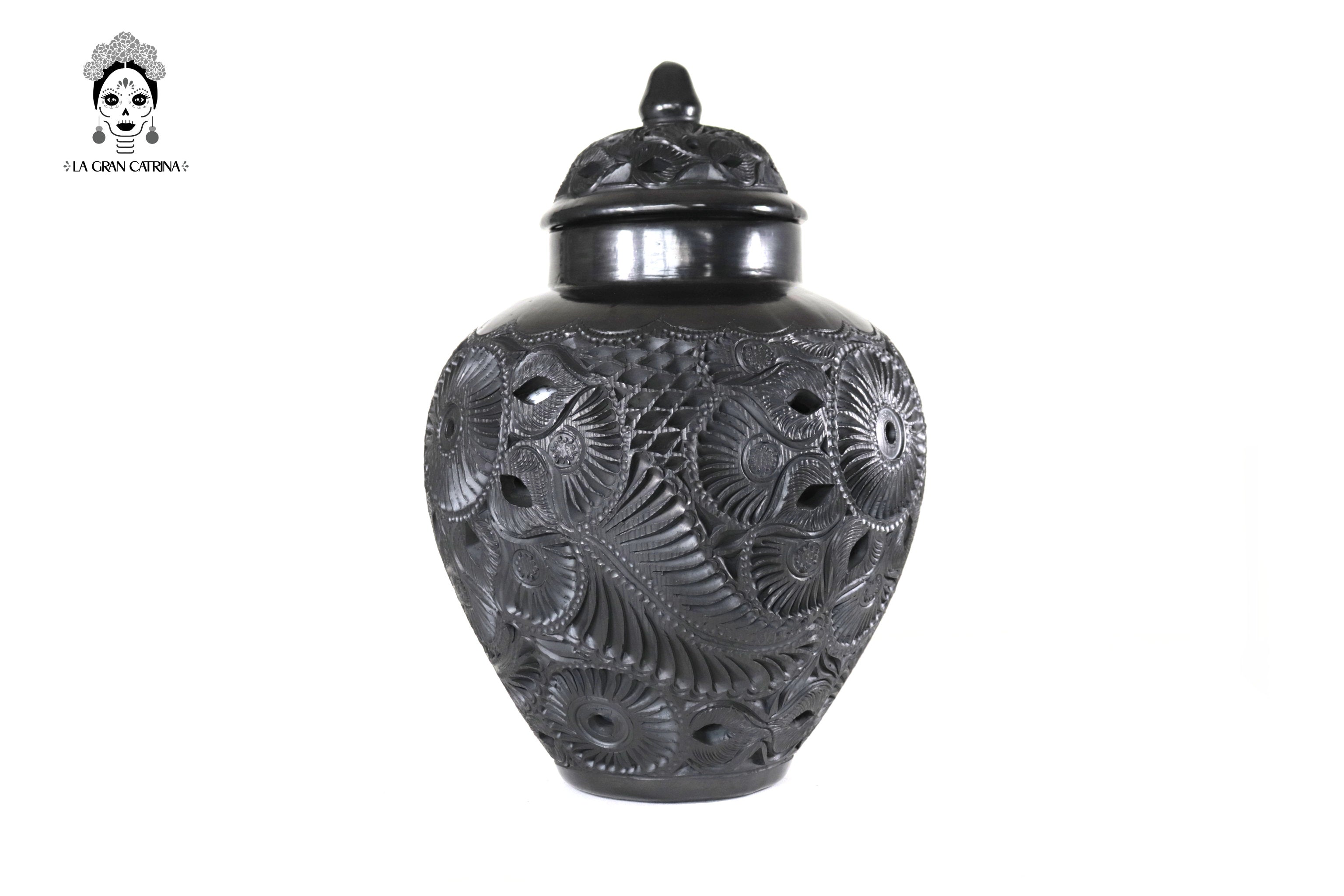 Vase "Arena" Handcrafted Black Clay 14.5 in. - in. Production Tere Oax