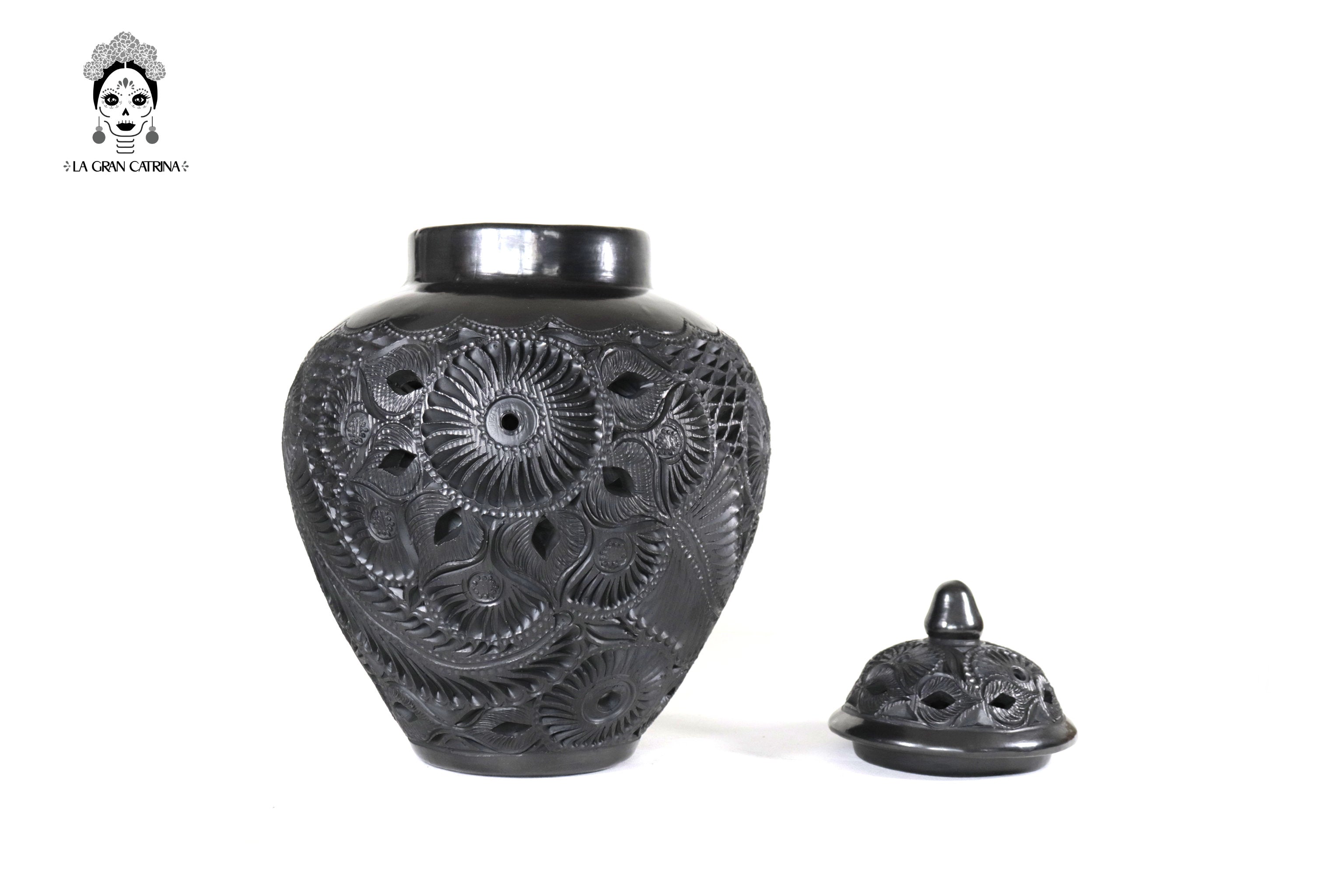 Vase "Arena" Handcrafted Black Clay 14.5 in. - in. Production Tere Oax