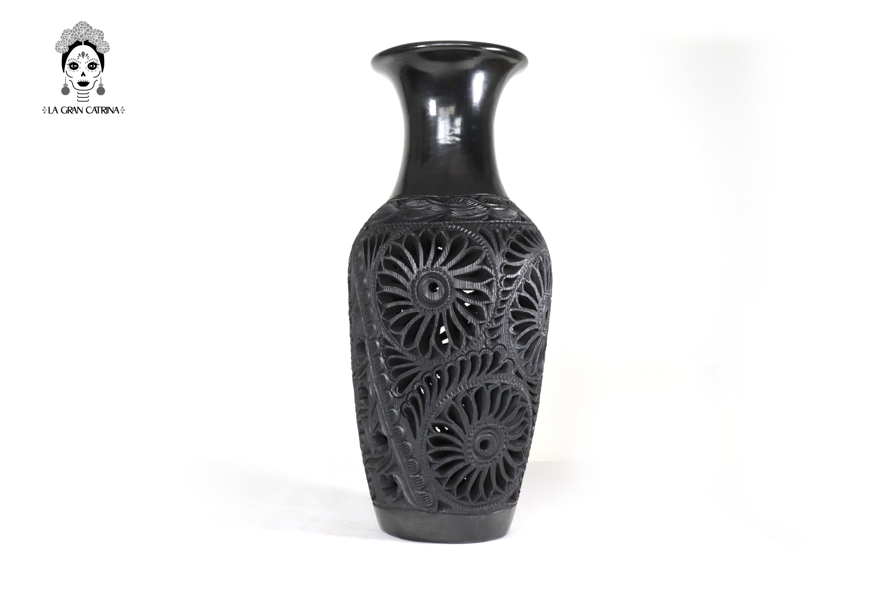 Vase "Fuego" Handcrafted Black Clay 17.3 in. Tere Oax