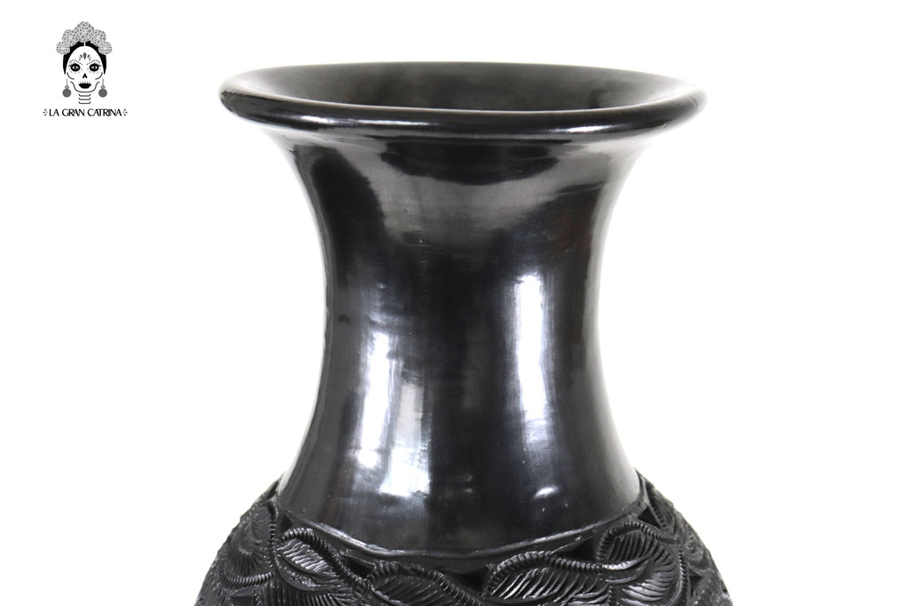 Vase "Fuego" Handcrafted Black Clay 17.3 in. Tere Oax