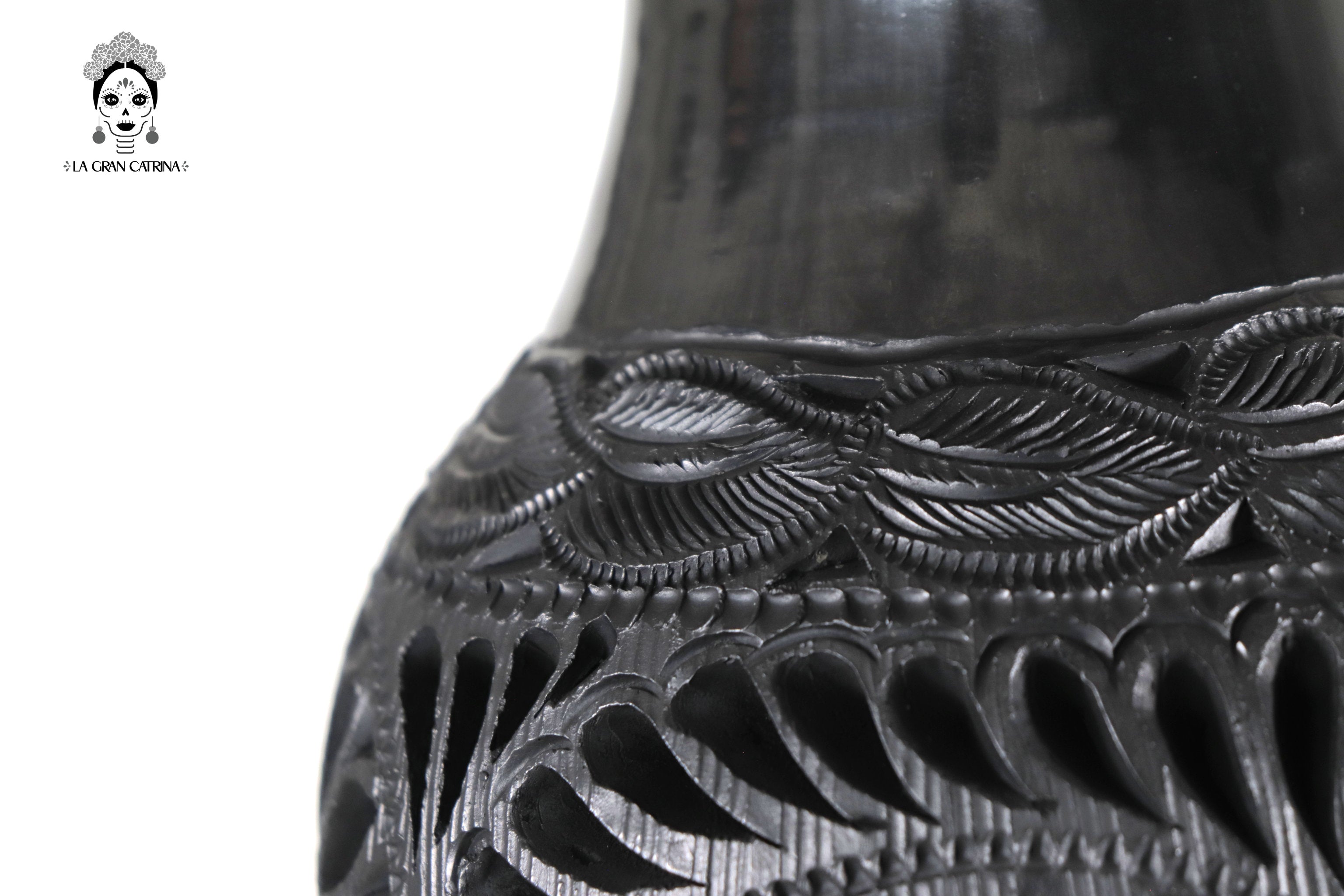 Vase "Fuego" Handcrafted Black Clay 17.3 in. Tere Oax
