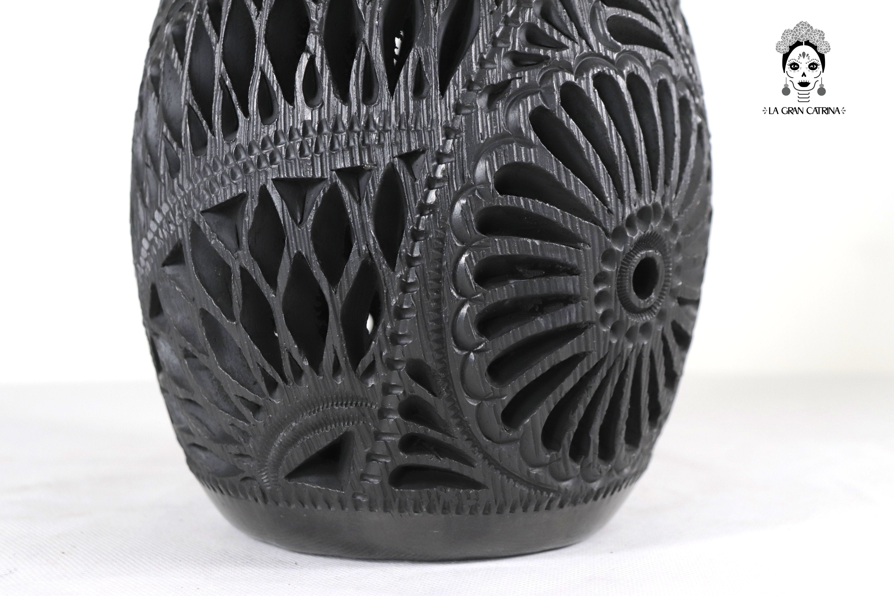 Vase "Río large" Handcrafted Black Clay 16.9 in. - in. Production Tere Oax