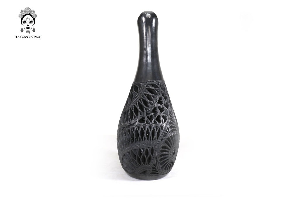 Vase "Río large" Handcrafted Black Clay 16.9 in. - in. Production Tere Oax