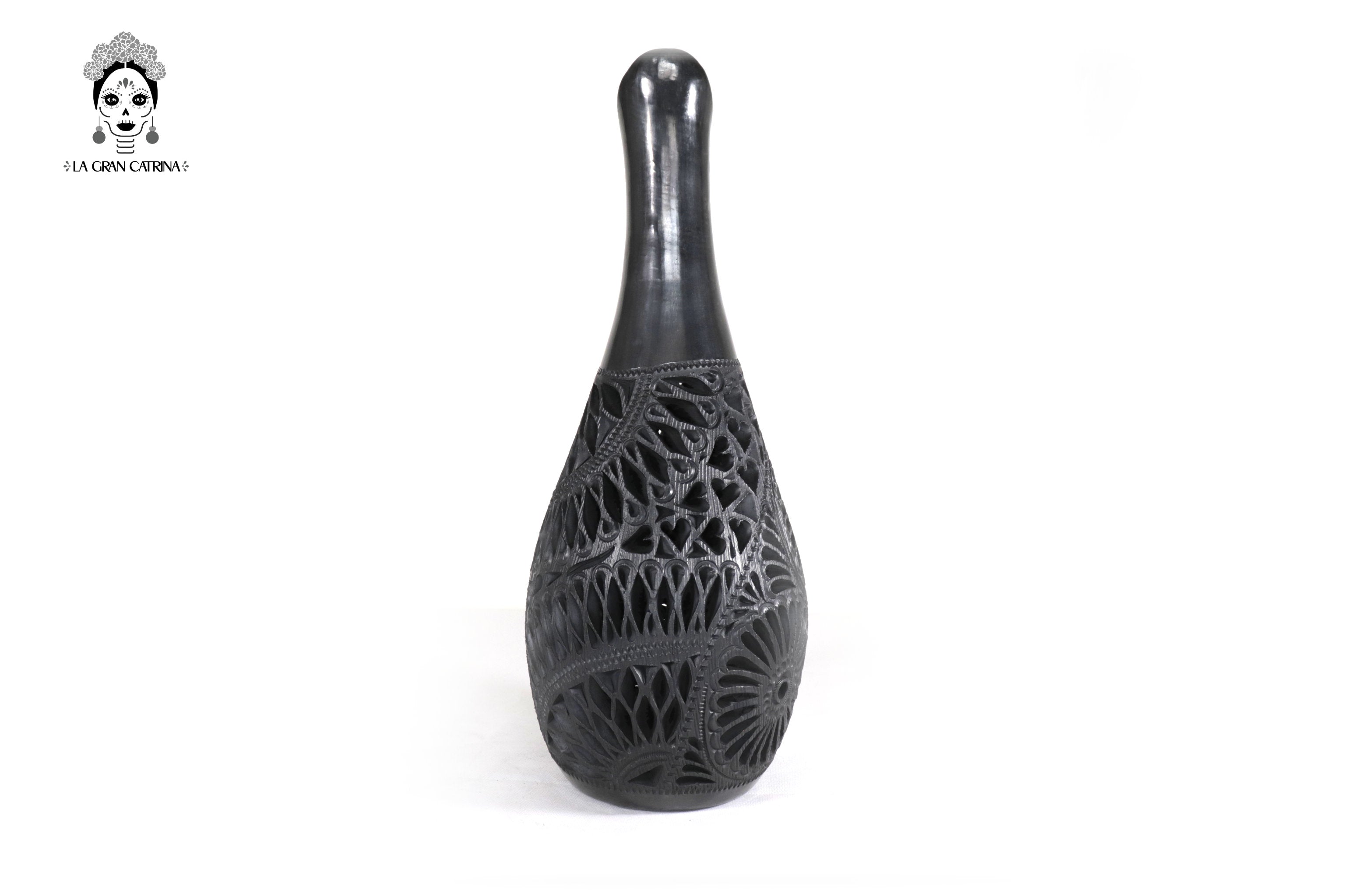 Vase "Río large" Handcrafted Black Clay 16.9 in. - in. Production Tere Oax