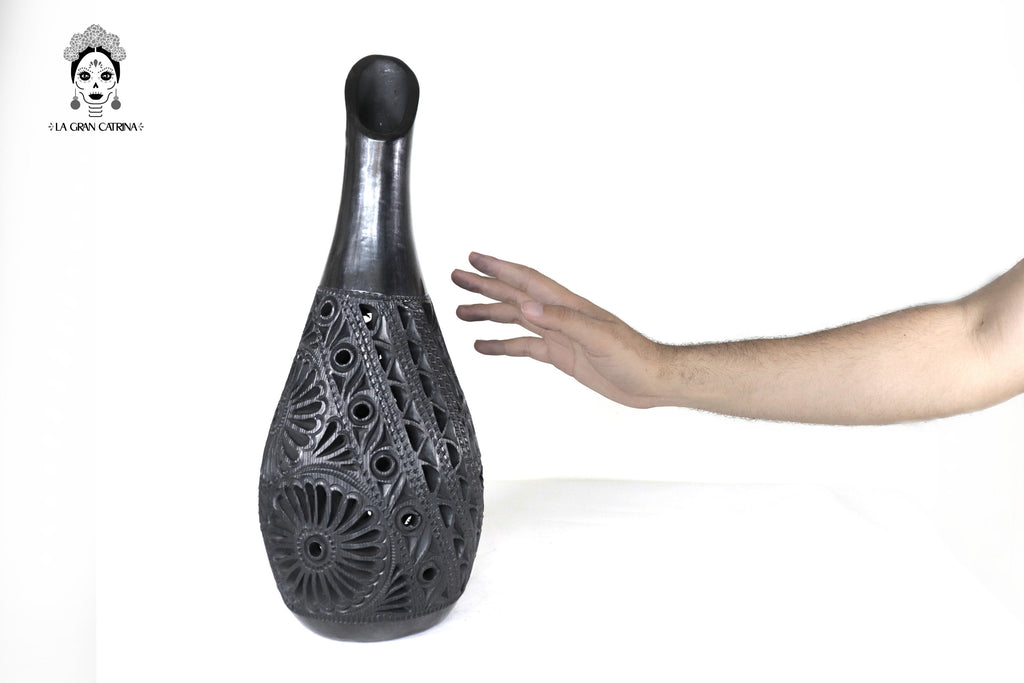 Vase "Río large" Handcrafted Black Clay 16.9 in. - in. Production Tere Oax
