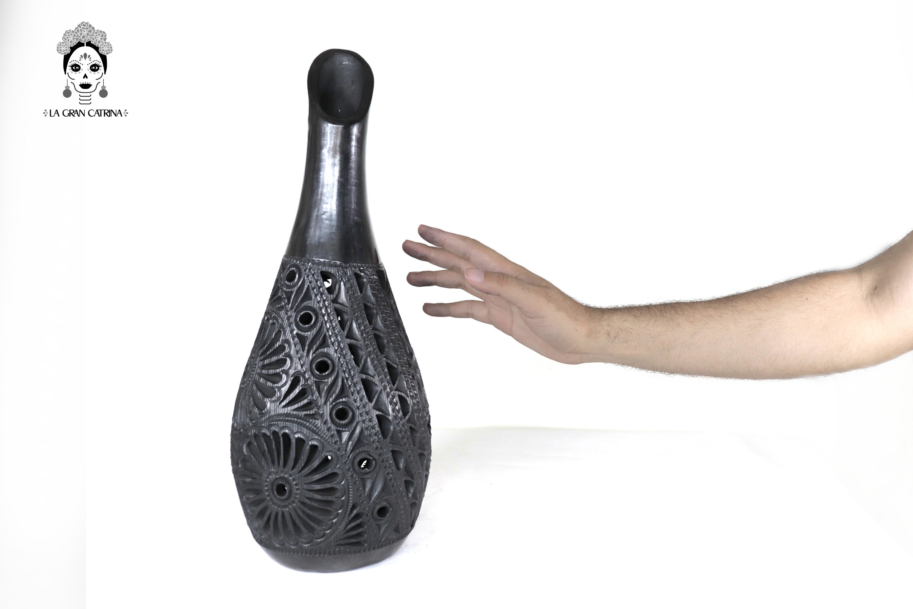 Vase "Río large" Handcrafted Black Clay 16.9 in. - in. Production Tere Oax