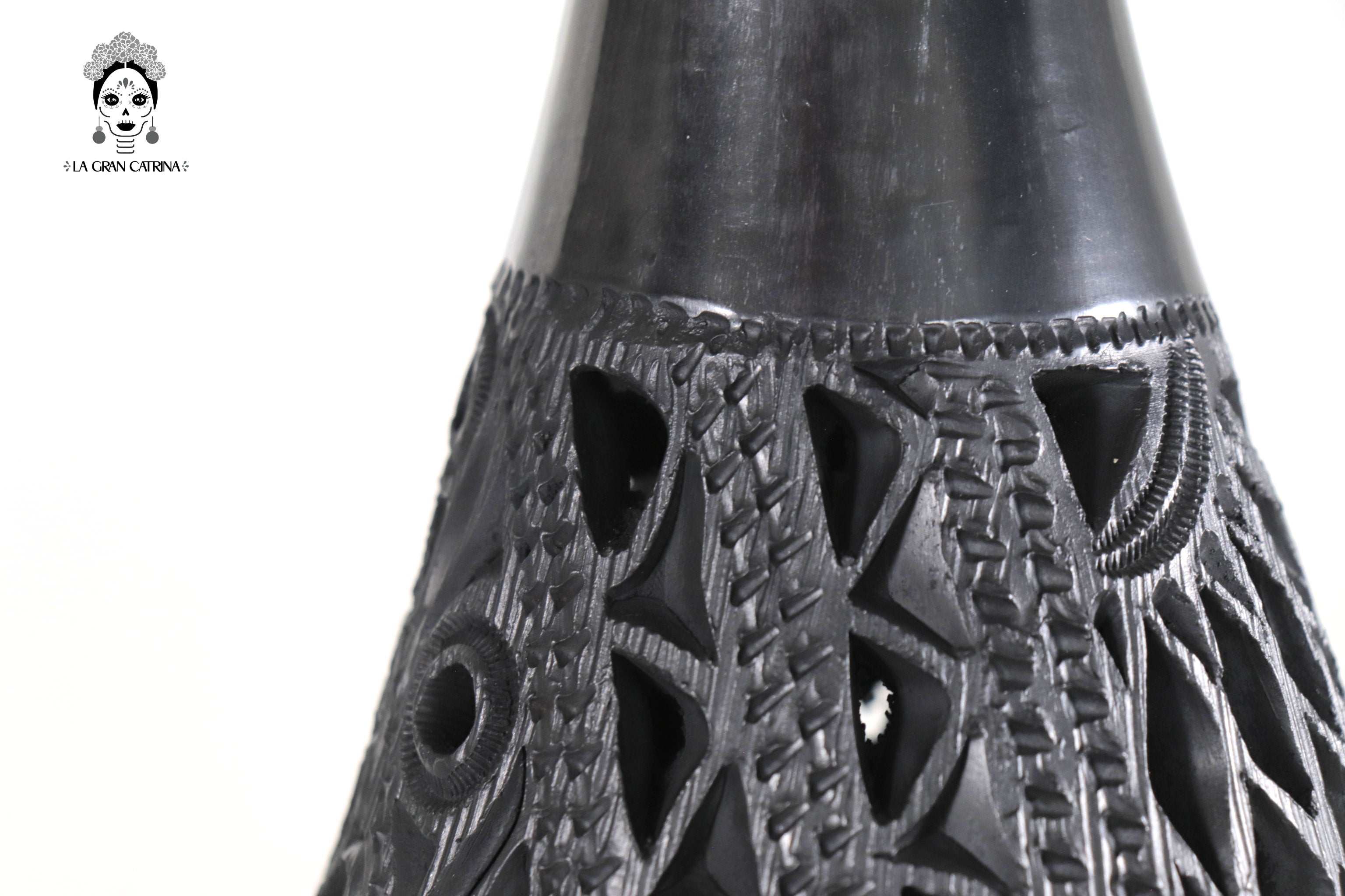 Vase "Río large" Handcrafted Black Clay 16.9 in. - in. Production Tere Oax