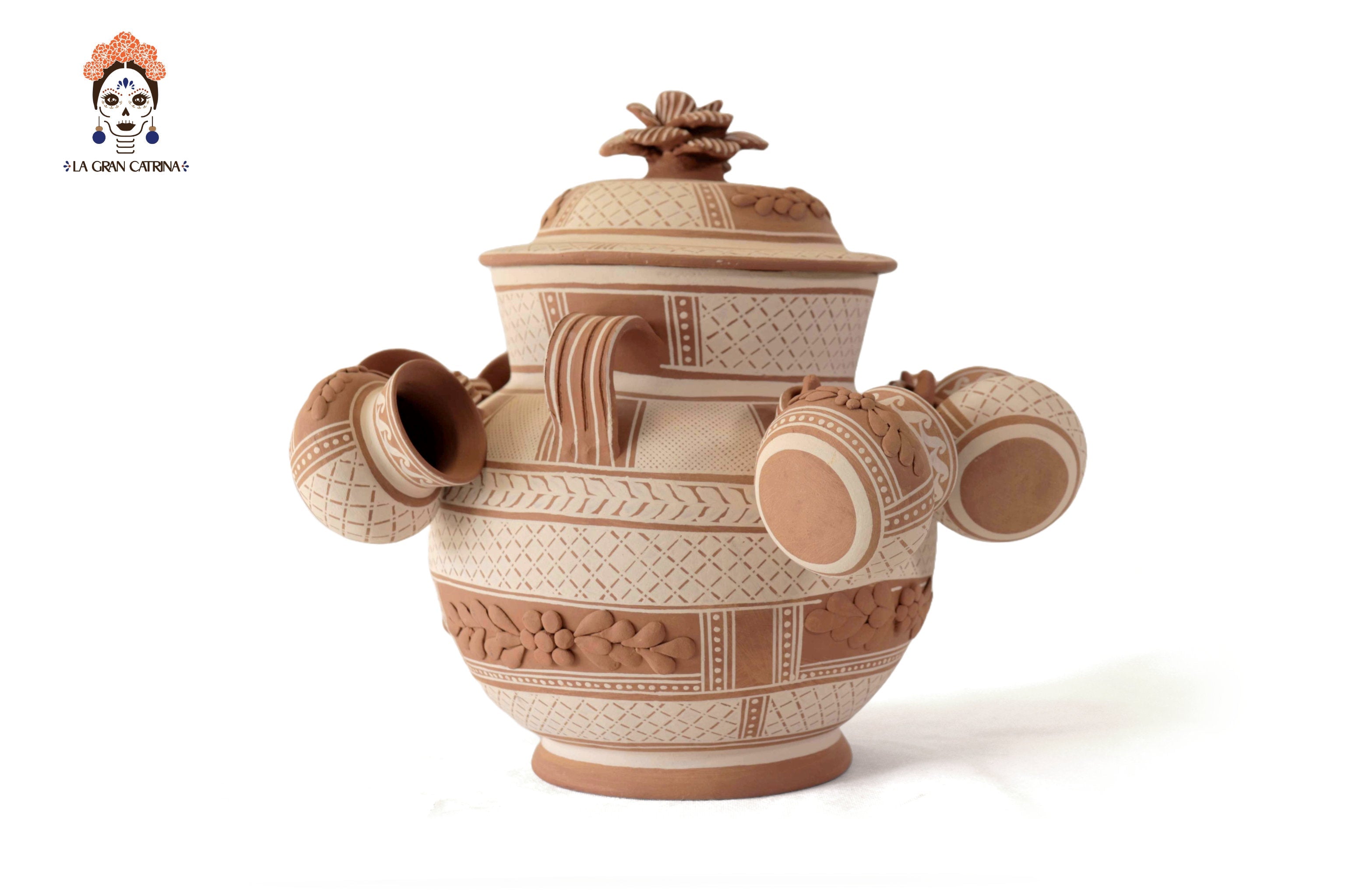 Ponchera - Vase with tazas Clay - Patamban - 15 in. Patamban