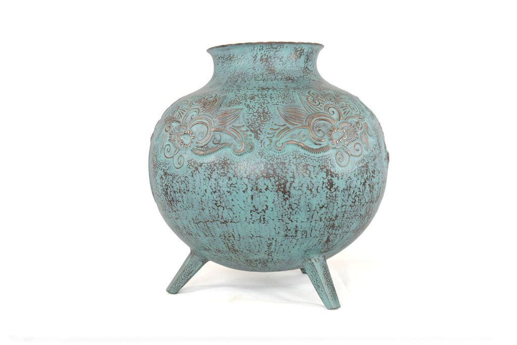 Vase of cobre martillado en acabado turquoise - 11 in. Santa Clara del Cobre