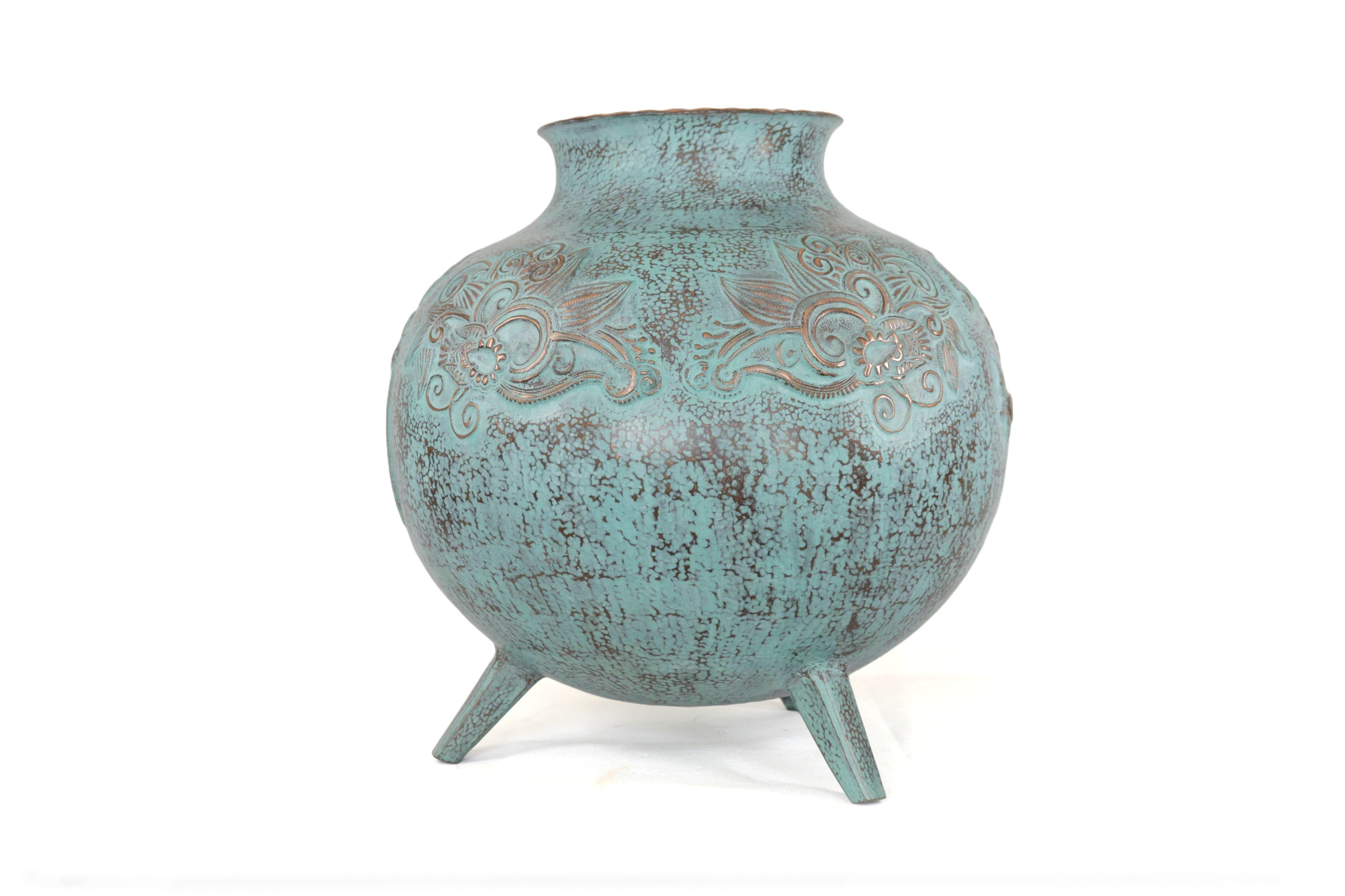 Vase of cobre martillado en acabado turquoise - 11 in. Santa Clara del Cobre