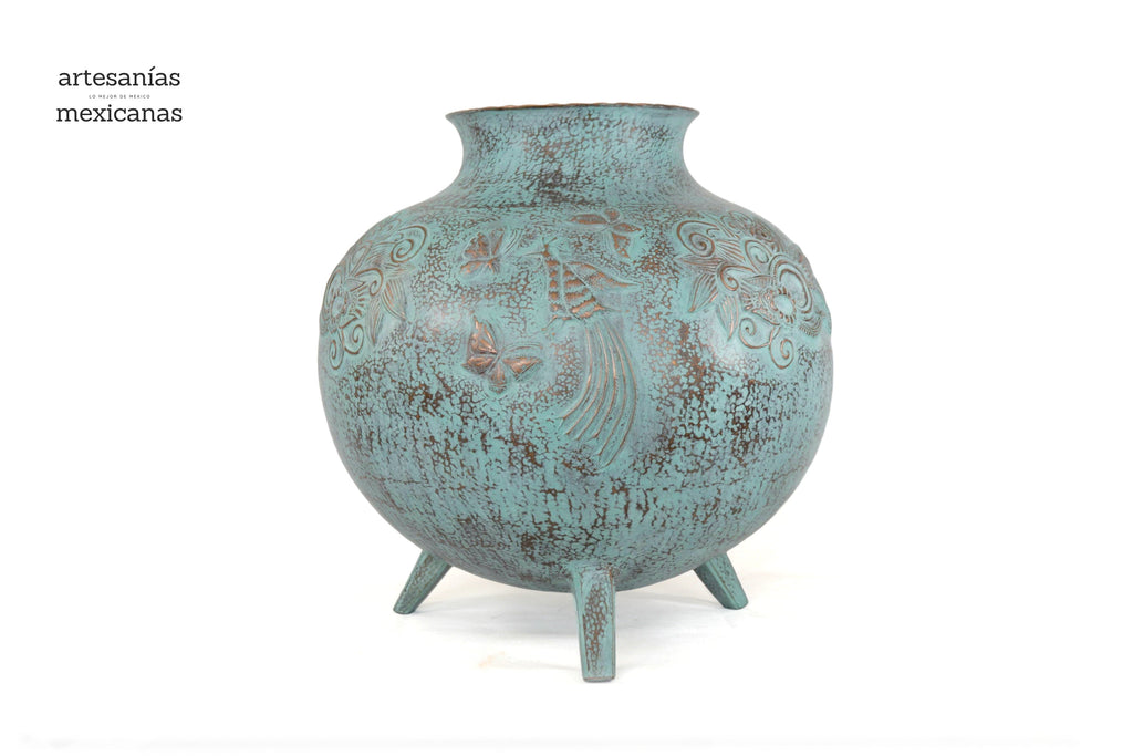Vase of cobre martillado en acabado turquoise - 11 in. Santa Clara del Cobre