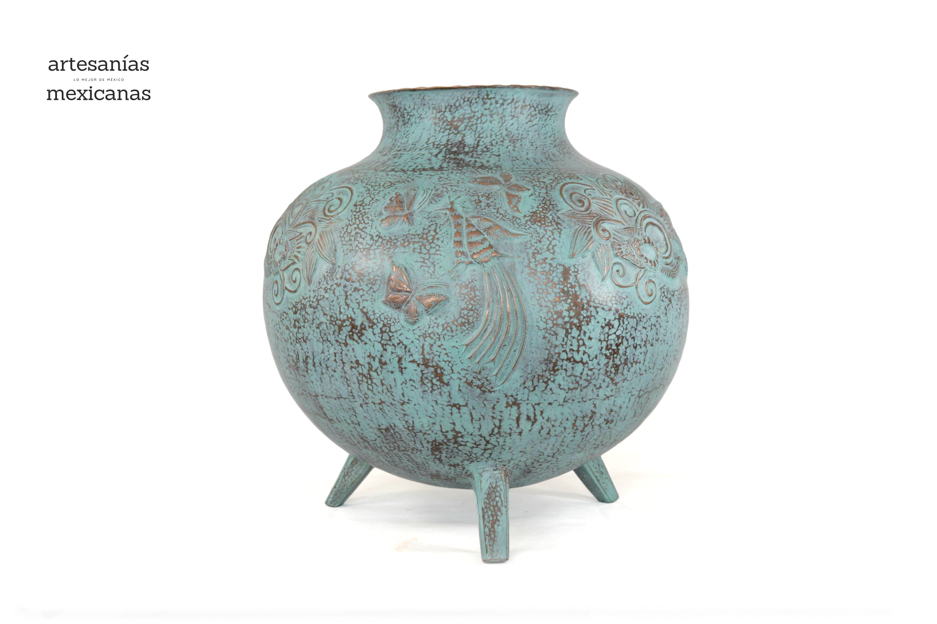 Vase of cobre martillado en acabado turquoise - 11 in. Santa Clara del Cobre