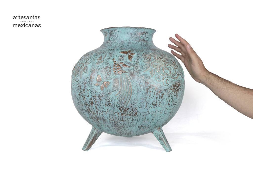 Vase of cobre martillado en acabado turquoise - 11 in. Santa Clara del Cobre