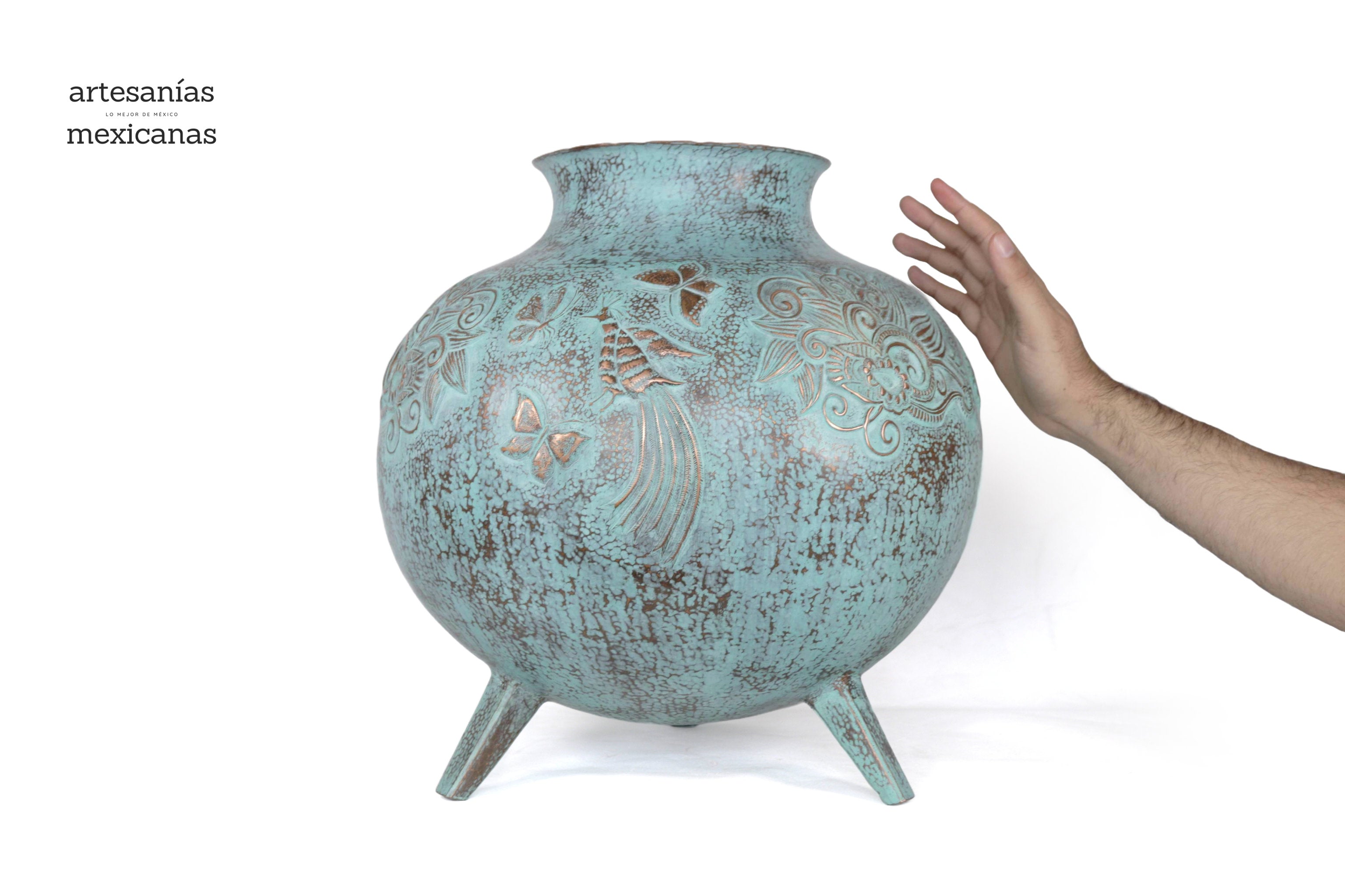 Vase of cobre martillado en acabado turquoise - 11 in. Santa Clara del Cobre