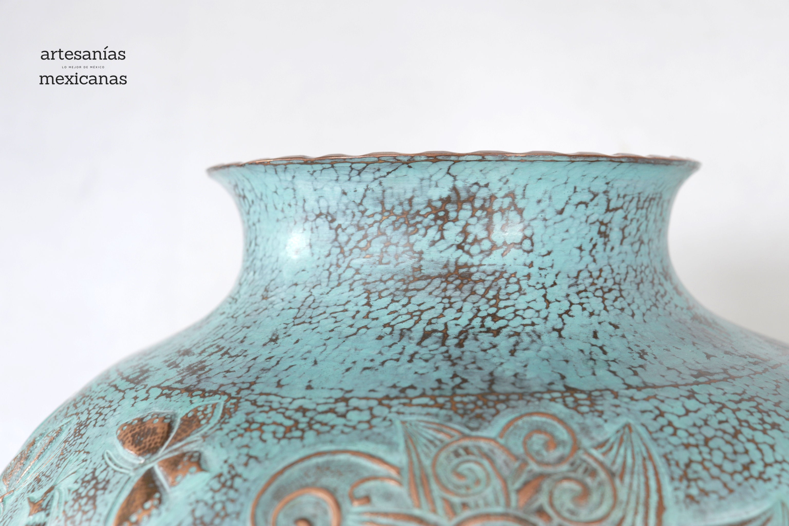Vase of cobre martillado en acabado turquoise - 11 in. Santa Clara del Cobre