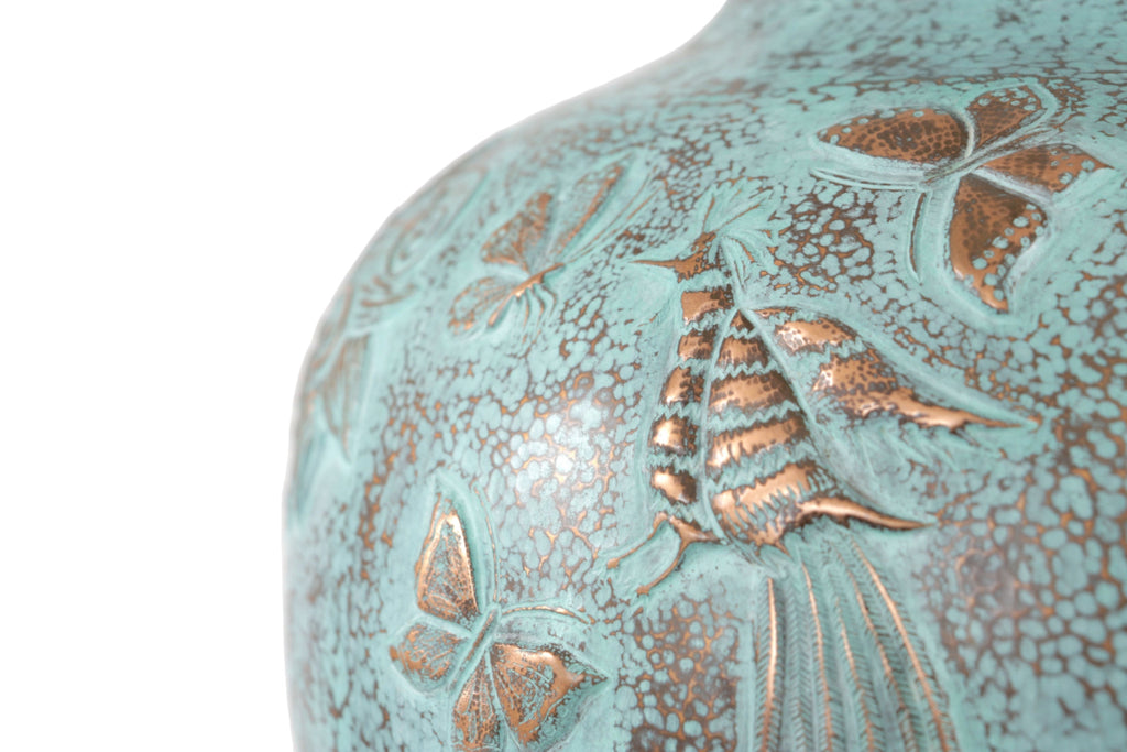 Vase of cobre martillado en acabado turquoise - 11 in. Santa Clara del Cobre