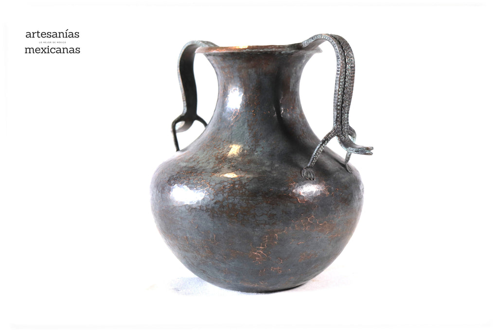 Vase of doble handle - Lagartos - 11 in. Santa Clara del Cobre