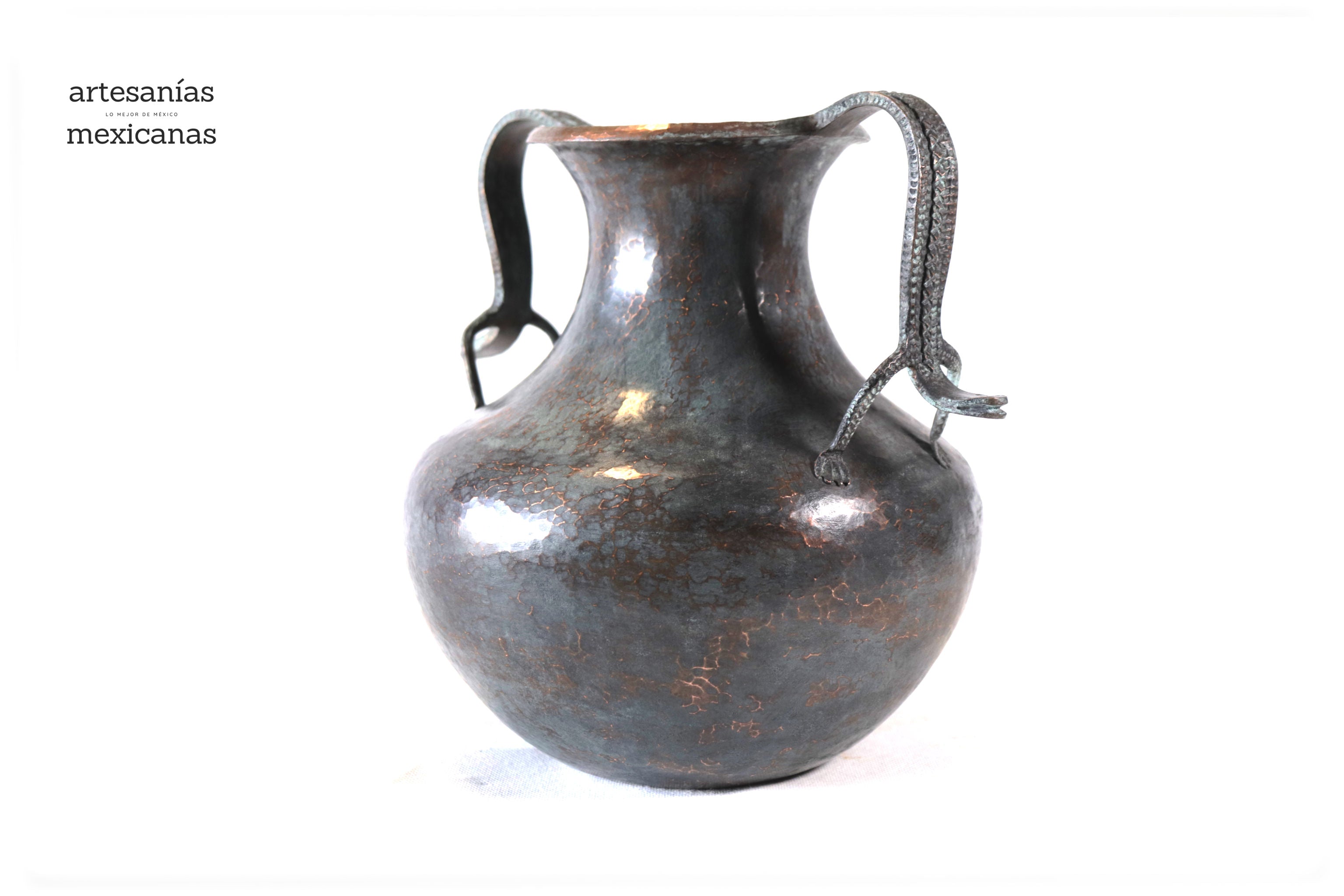 Vase of doble handle - Lagartos - 11 in. Santa Clara del Cobre