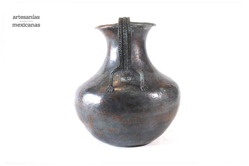 Vase of doble handle - Lagartos - 11 in. Santa Clara del Cobre
