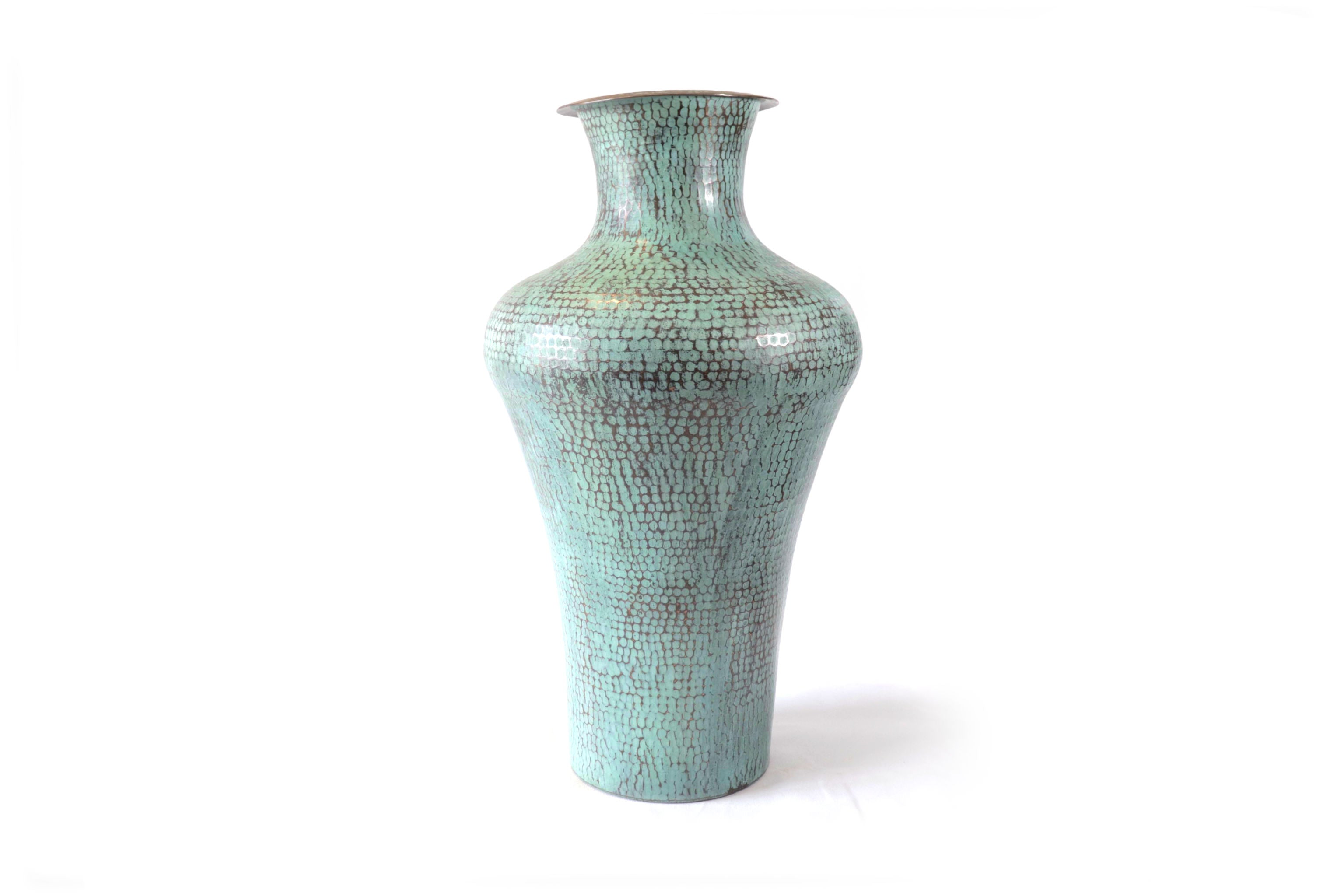 Flower Vase of cobre turquoise - 23 in. - Made to Order Santa Clara del Cobre