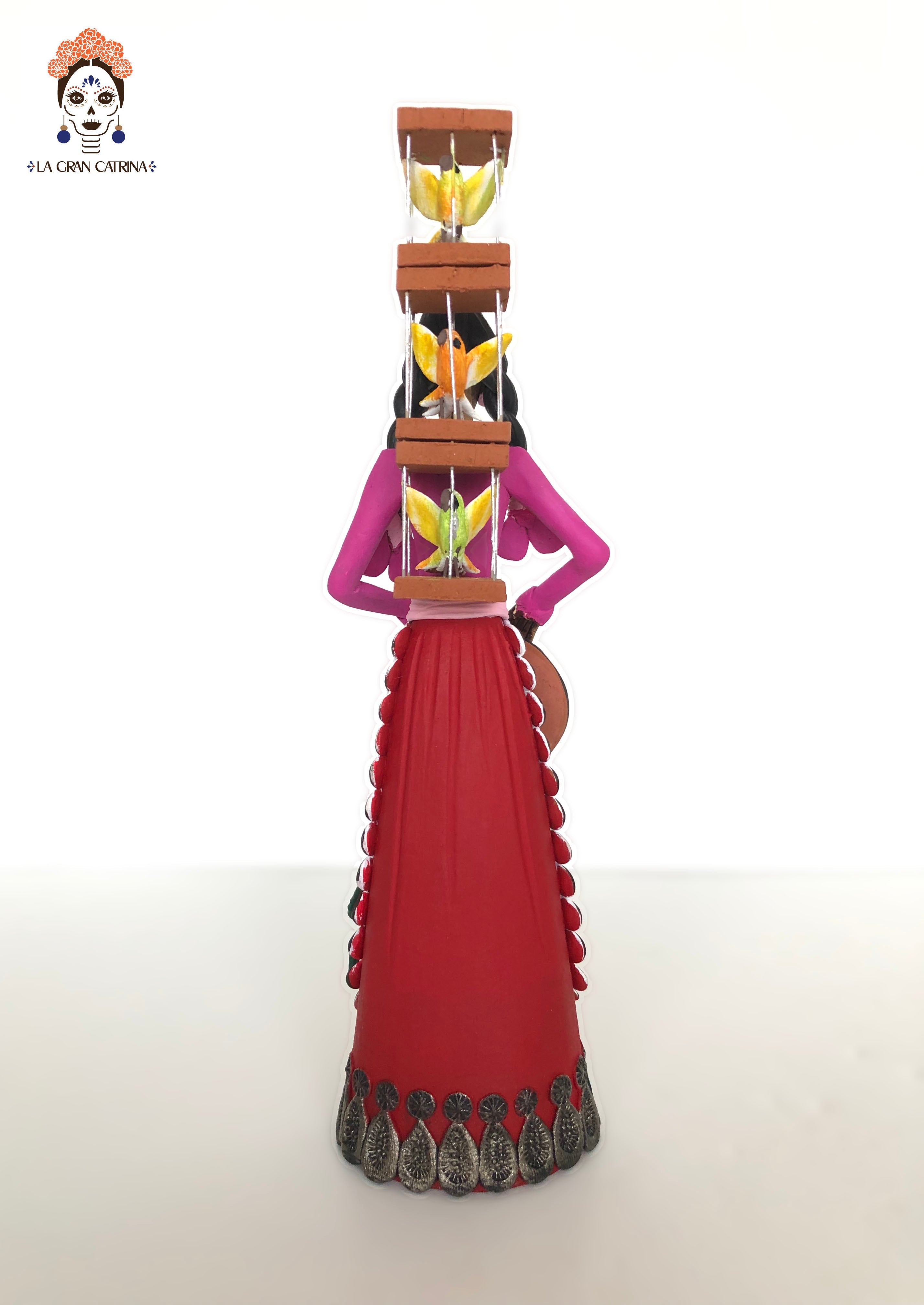 Catrina Pajarera - 12 in. - Vestido rosa and red - Made to Order Adan