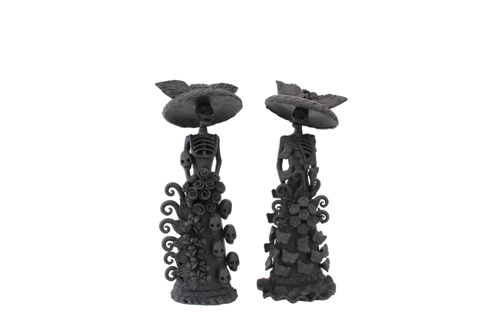Pareja Catrinas Black Clay Handcrafted - 12 in. Pery
