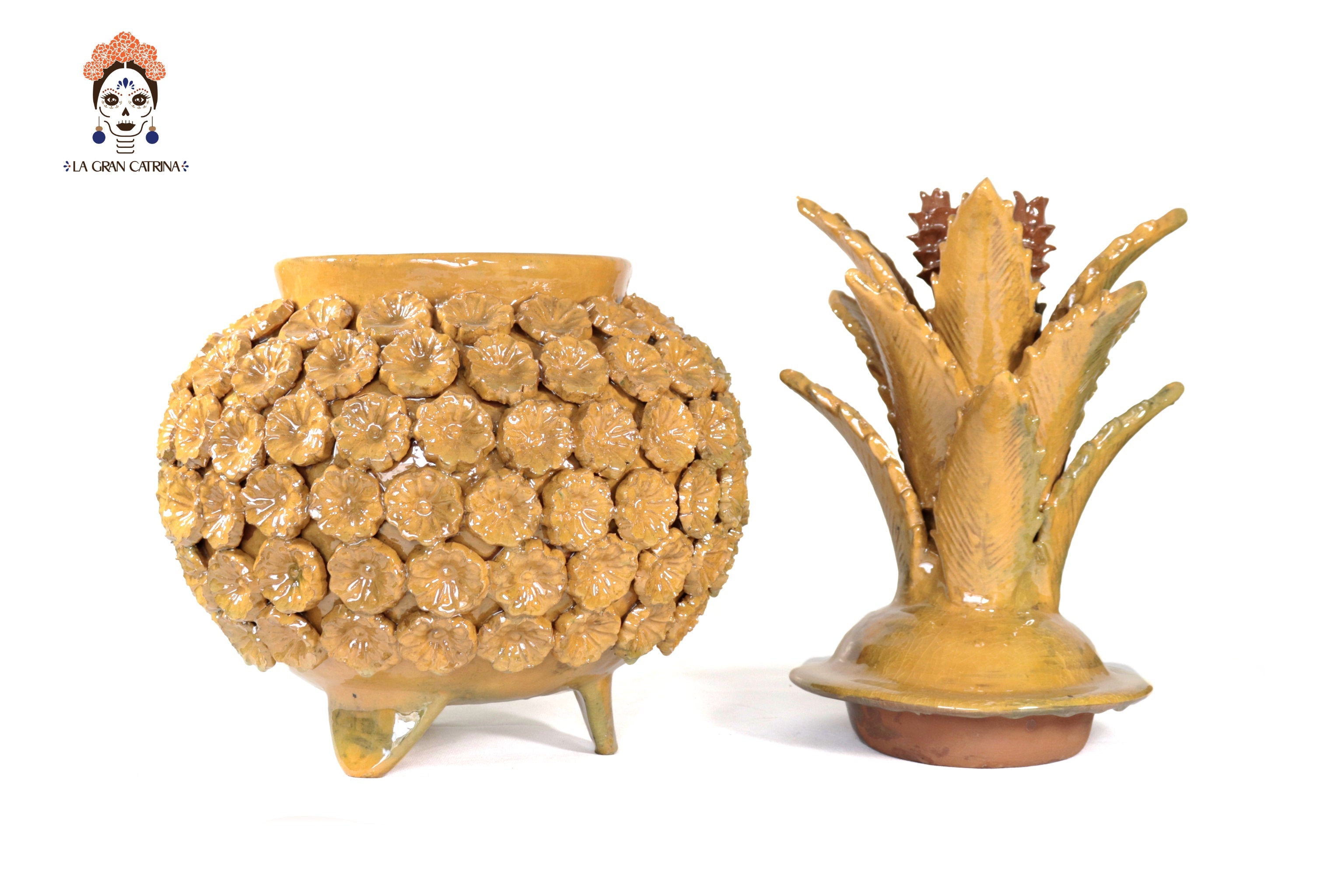 Michoacán Clay Pineapple - Yellow Flowers - Tangancícuaro - 18 in. Juan Gtz