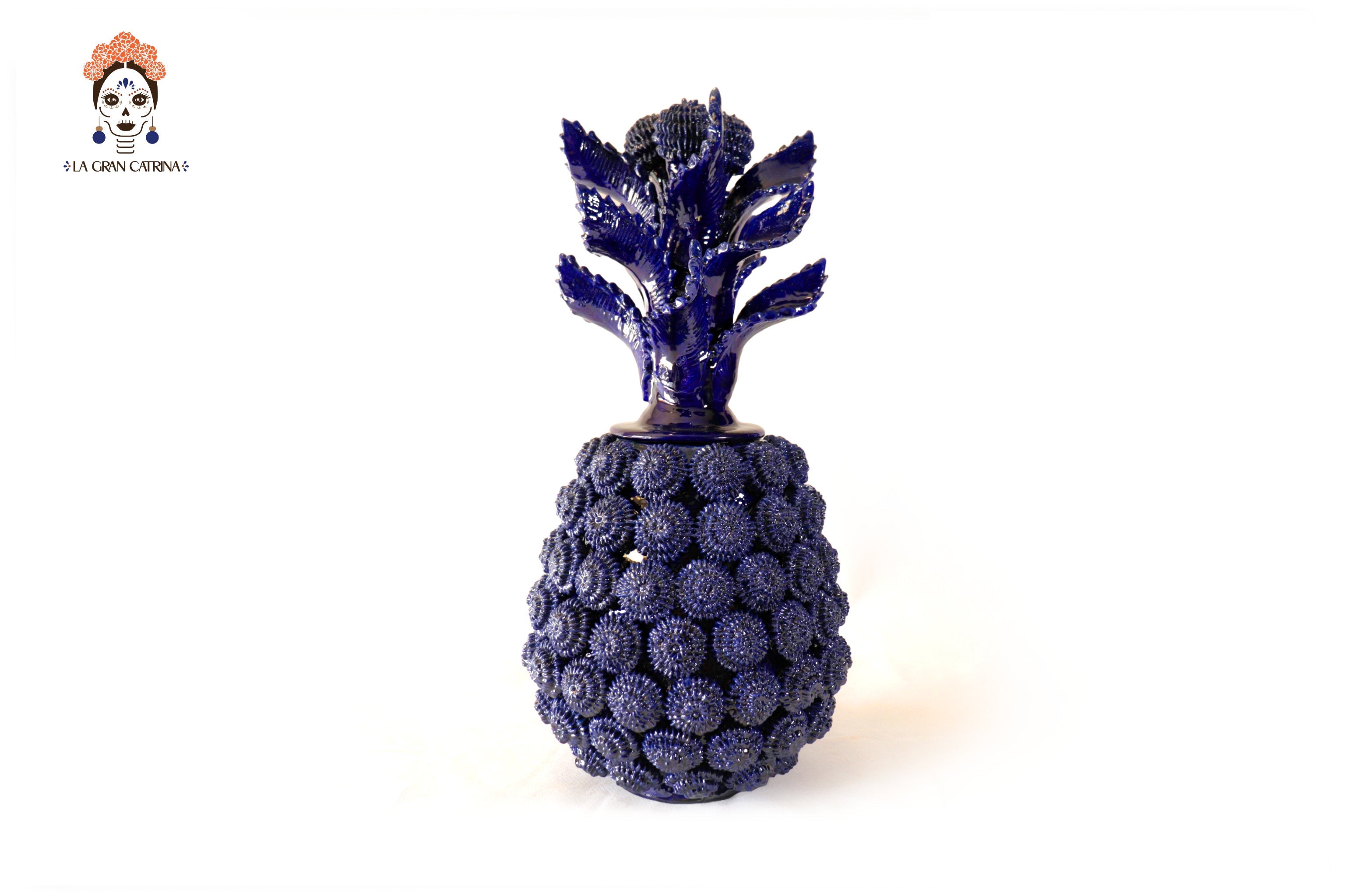 Michoacán Clay Pineapple - Buttons Blue with Special Lid - 21 in. - Made to Order Juan Gtz