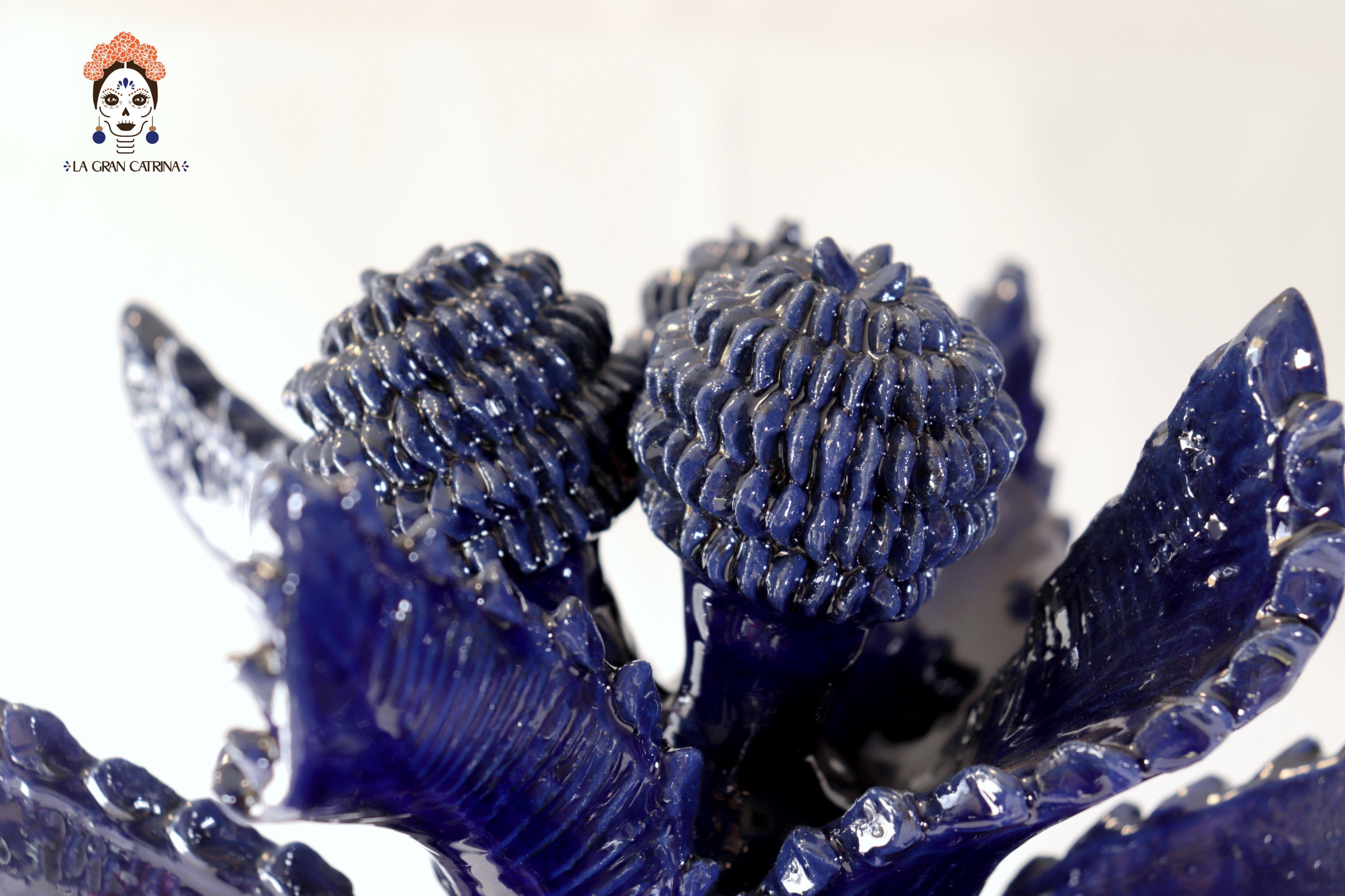 Michoacán Clay Pineapple - Buttons Blue with Special Lid - 21 in. - Made to Order Juan Gtz