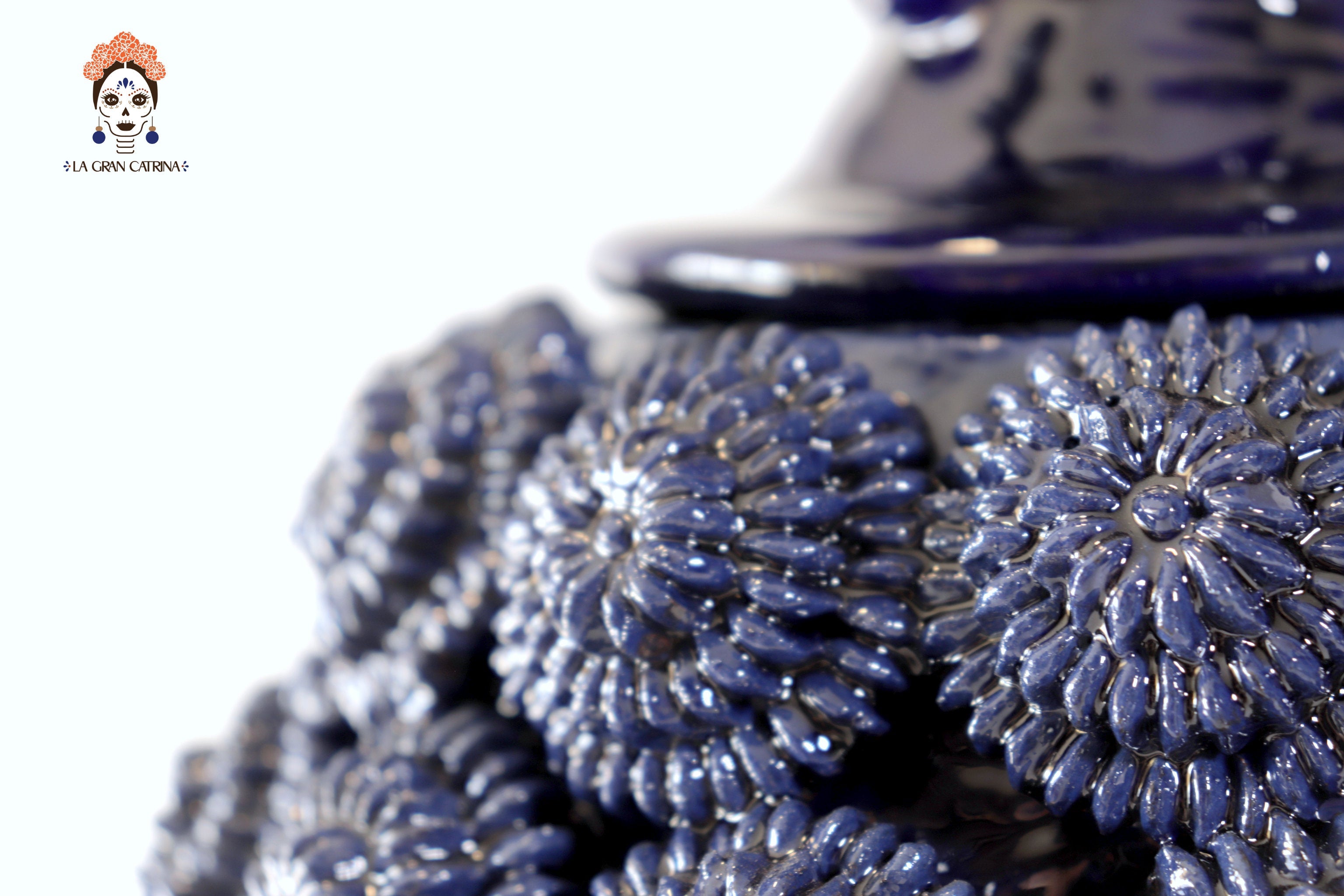 Michoacán Clay Pineapple - Buttons Blue with Special Lid - 21 in. - Made to Order Juan Gtz