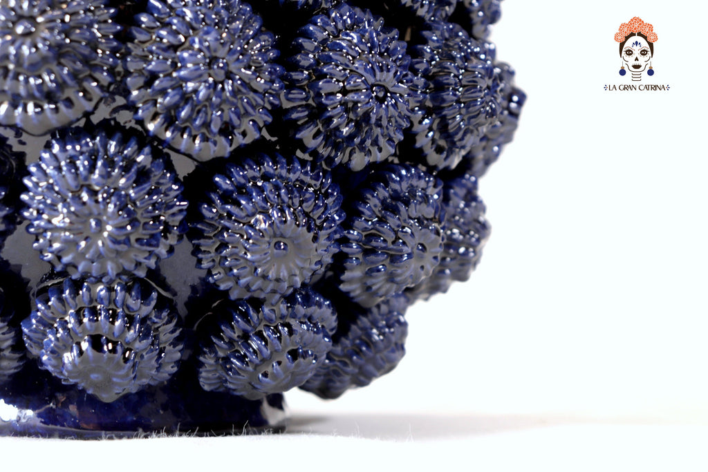 Michoacán Clay Pineapple - Buttons Blue with Special Lid - 21 in. - Made to Order Juan Gtz