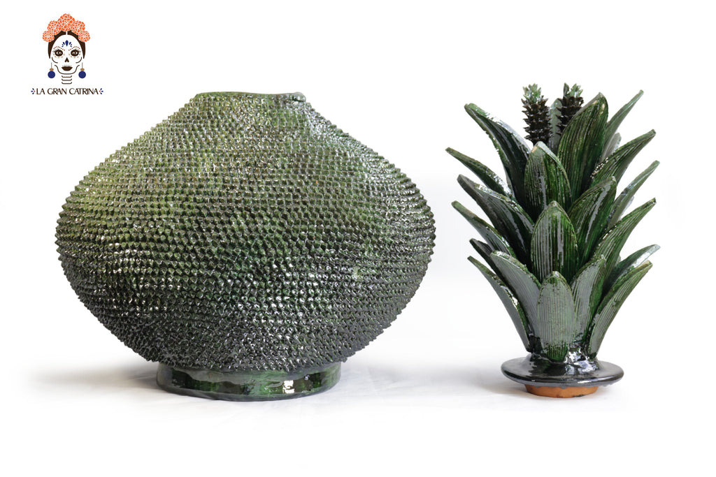 Michoacán Clay Pineapple - 30.7 in. - Green Spikes Juan Gtz