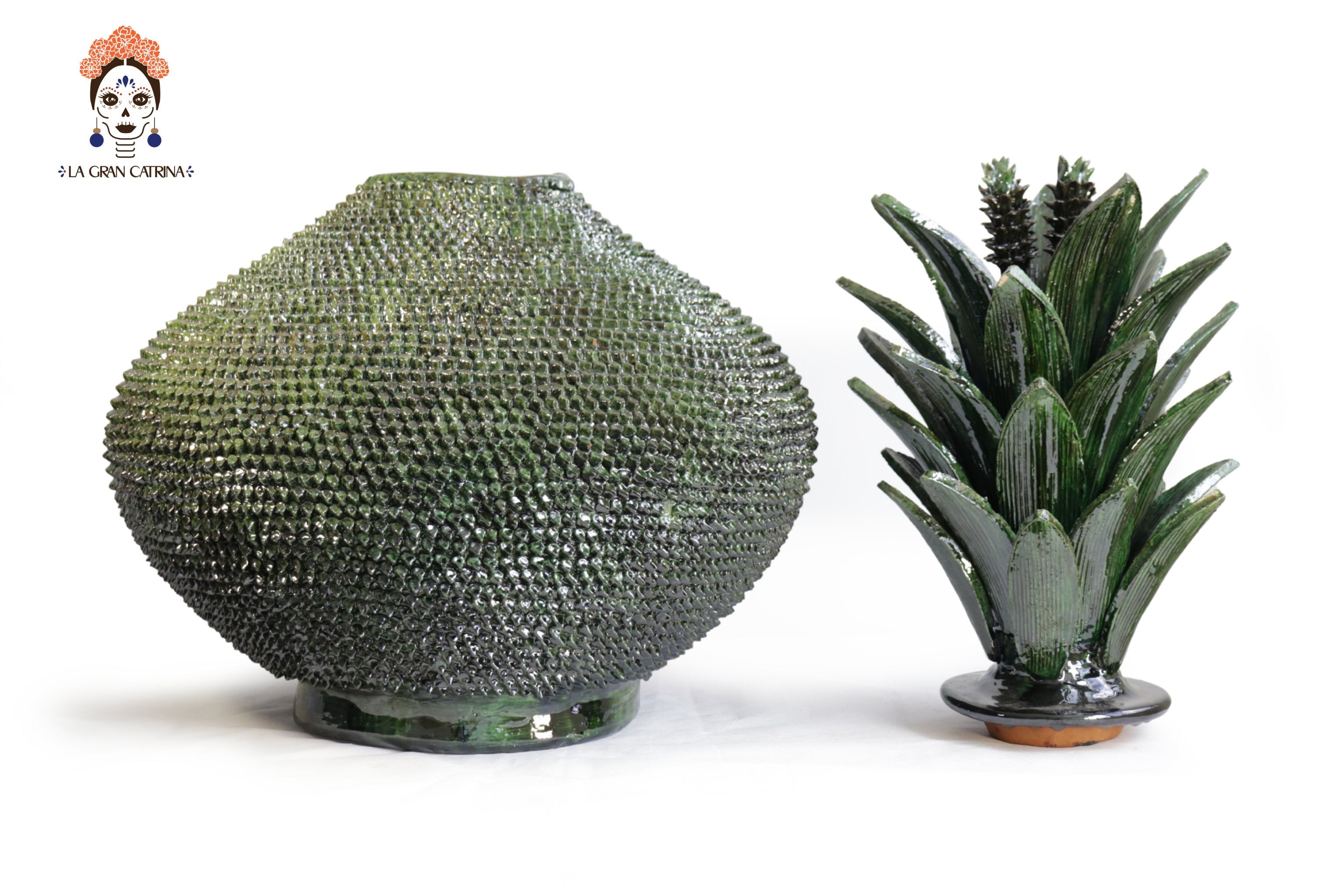Michoacán Clay Pineapple - 30.7 in. - Green Spikes Juan Gtz