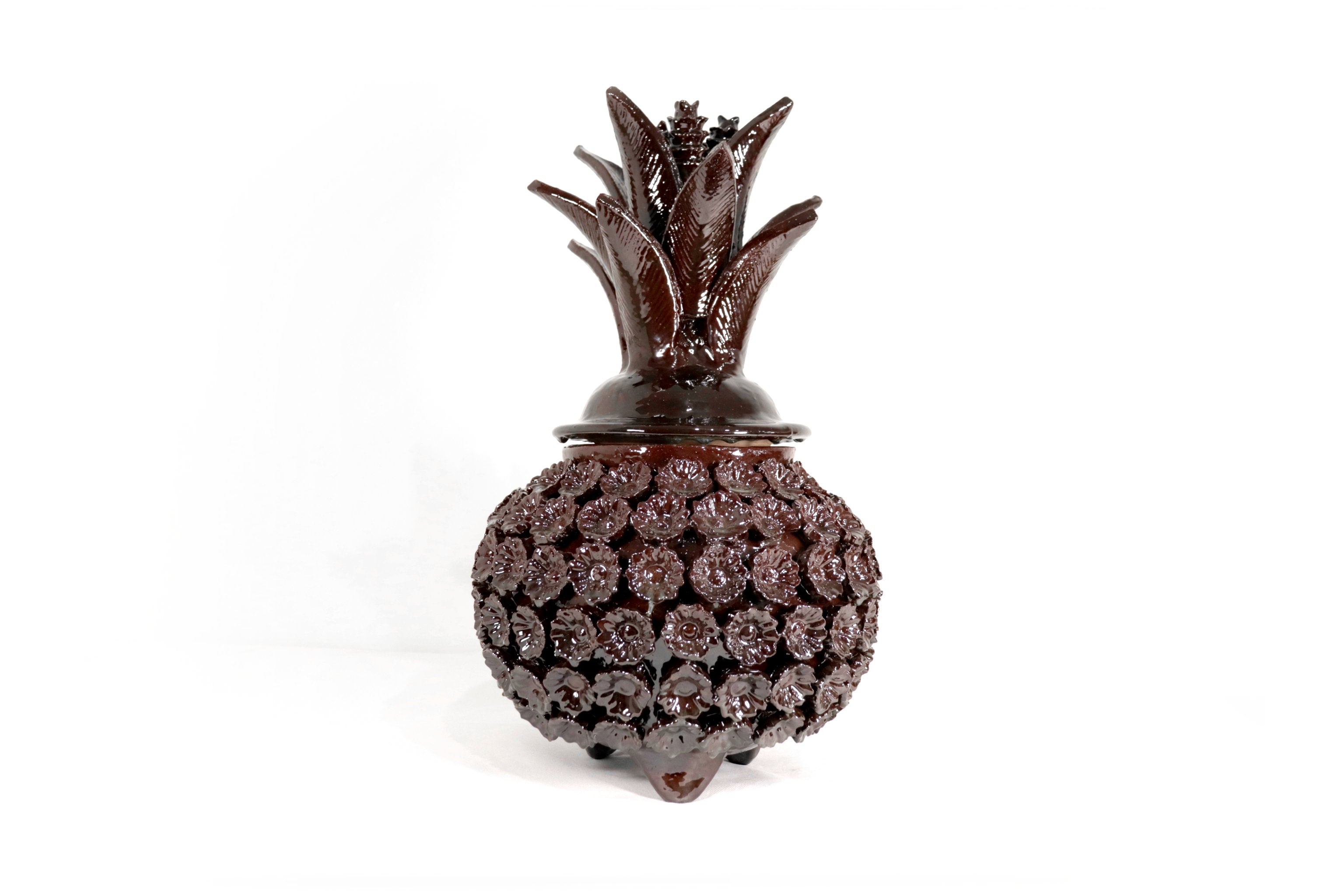 Michoacán Clay Pineapple - Brown with Flowers - Tangancícuaro - 18 in. Juan Gtz
