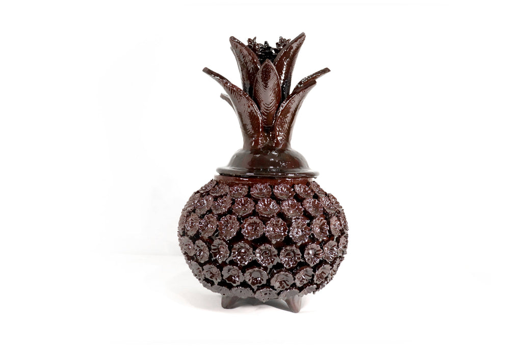 Michoacán Clay Pineapple - Brown with Flowers - Tangancícuaro - 18 in. Juan Gtz