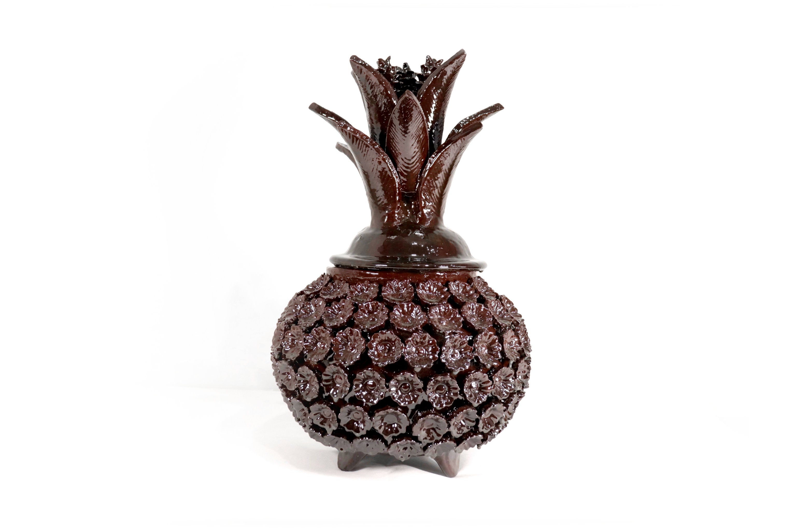 Michoacán Clay Pineapple - Brown with Flowers - Tangancícuaro - 18 in. Juan Gtz
