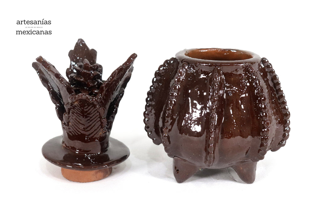 Michoacán Clay Pineapple - Small Brown barrel cactus - 7.7 in. Juan Gtz