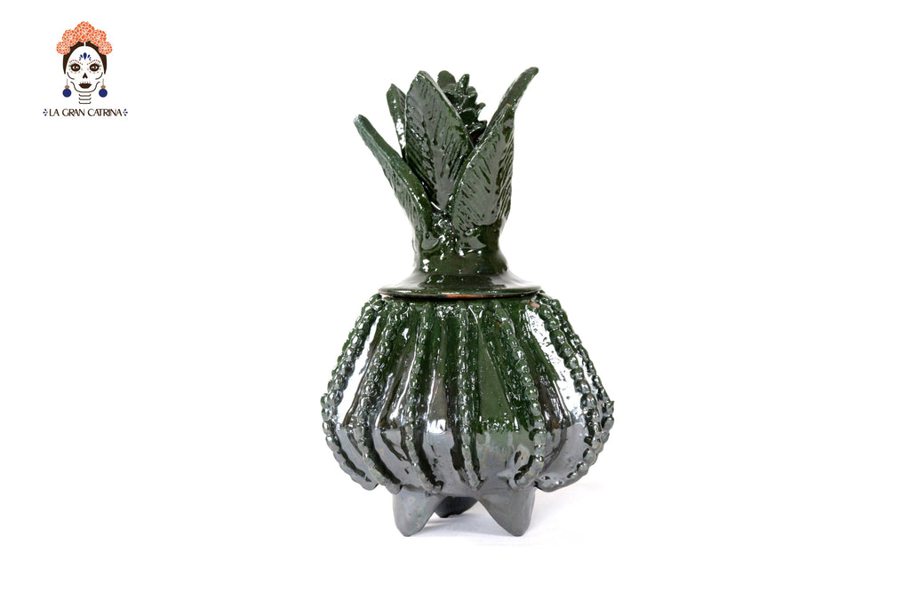 Michoacán Clay Pineapple - Green small barrel cactus - 7.7 in. - Made to Order Juan Gtz