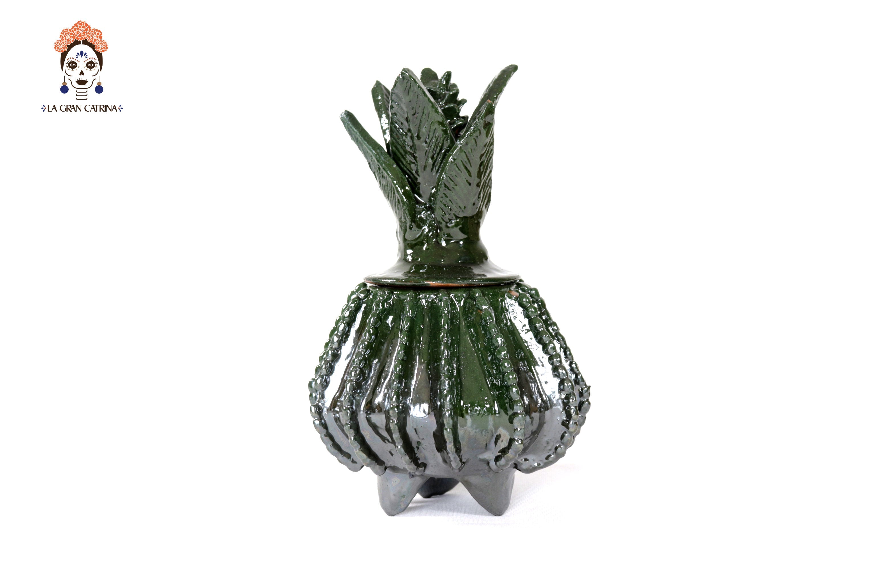 Michoacán Clay Pineapple - Green small barrel cactus - 7.7 in. - Made to Order Juan Gtz