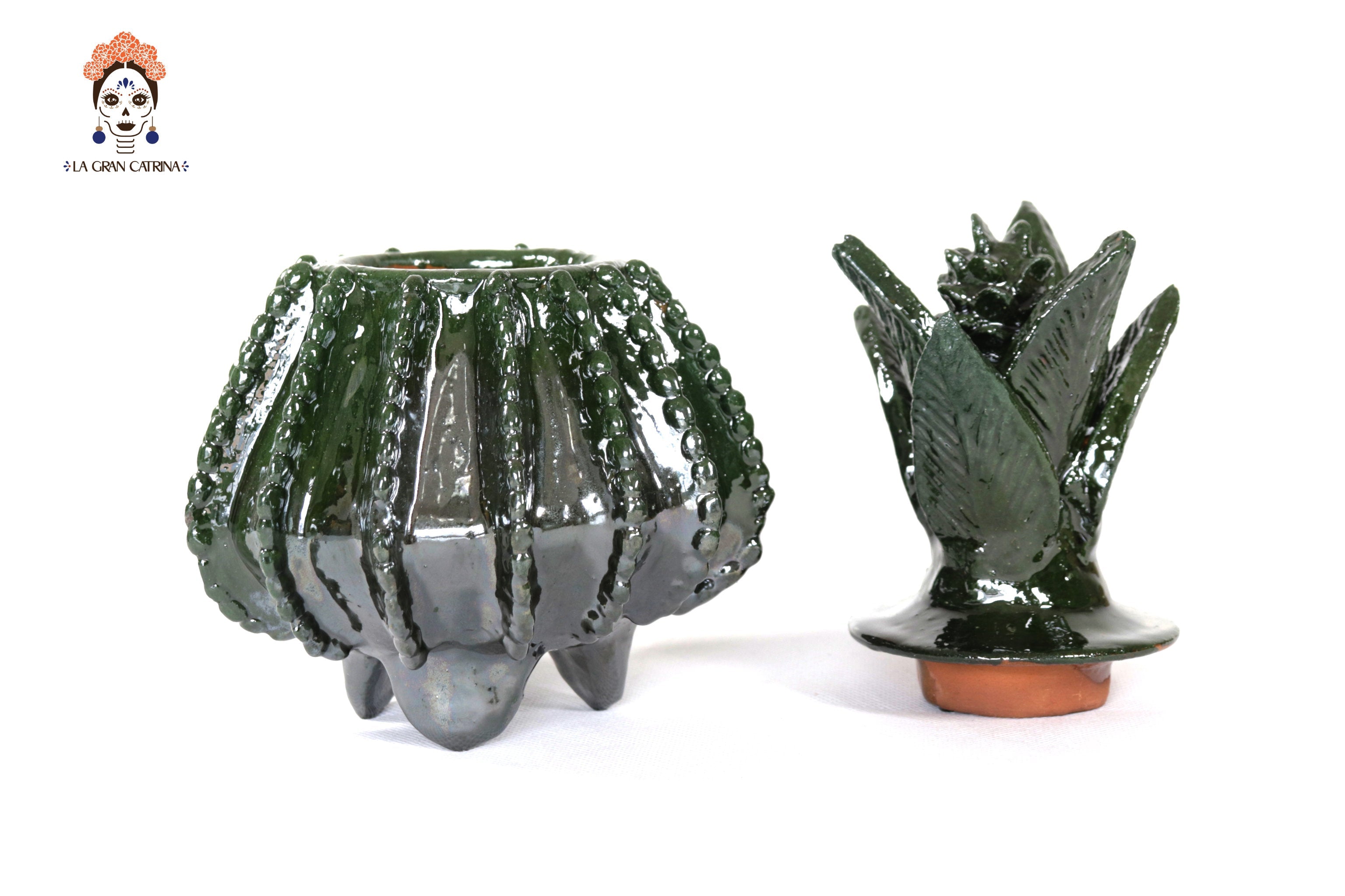 Michoacán Clay Pineapple - Green small barrel cactus - 7.7 in. - Made to Order Juan Gtz