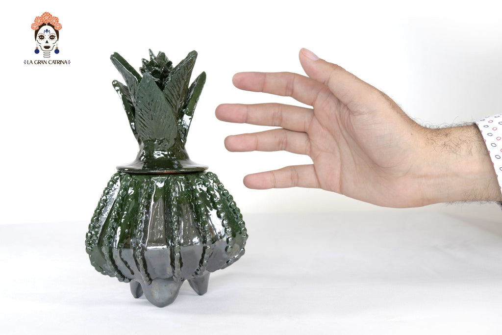 Michoacán Clay Pineapple - Green small barrel cactus - 7.7 in. - Made to Order Juan Gtz