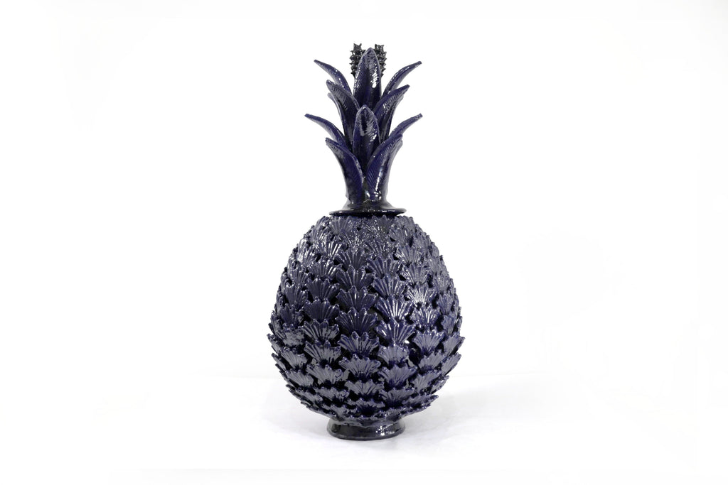 Michoacán Clay Pineapple - Blue with Leaves - 19.6 in. - Made to Order Juan Gtz