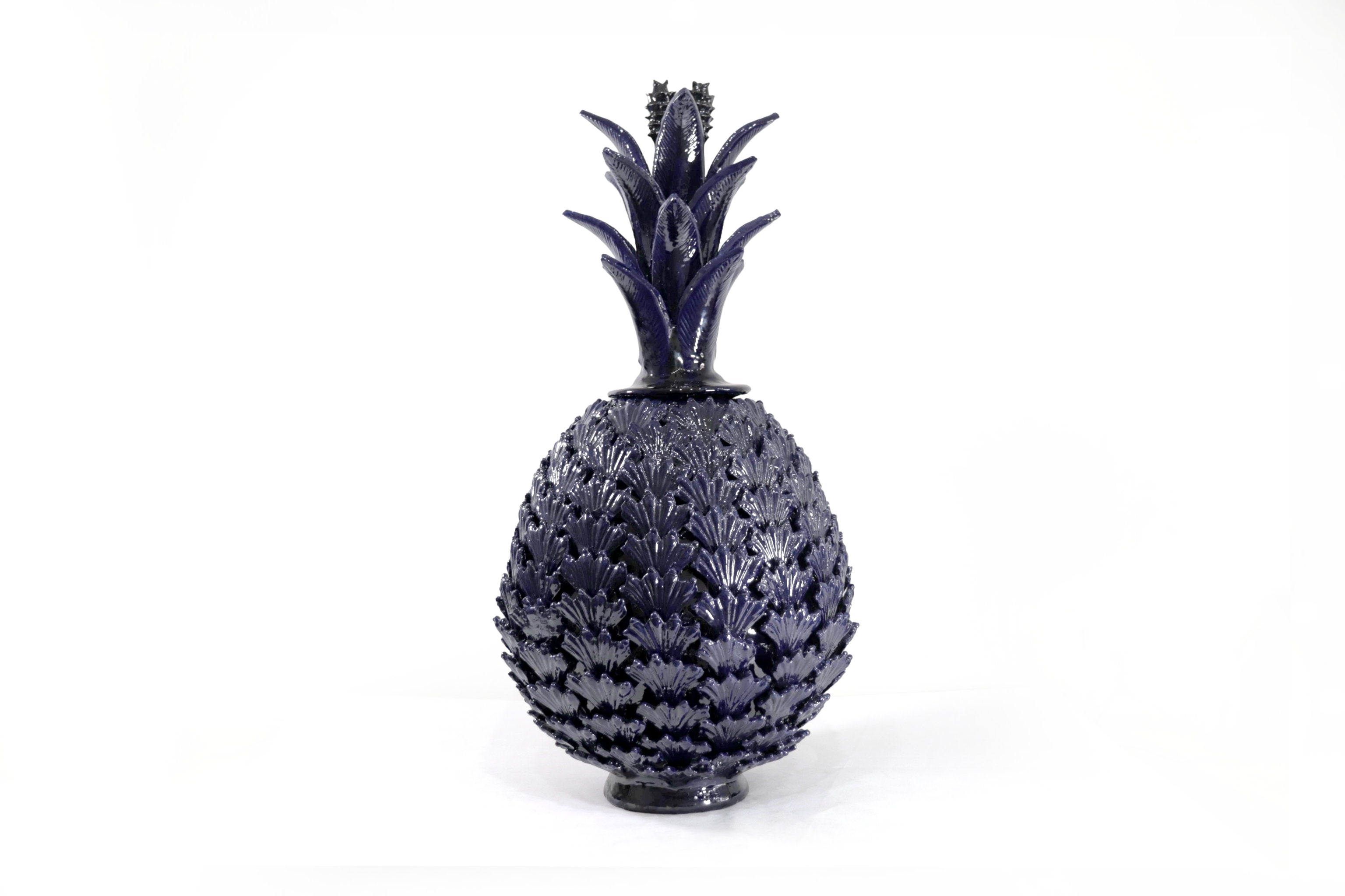 Michoacán Clay Pineapple - Blue with Leaves - 19.6 in. - Made to Order Juan Gtz